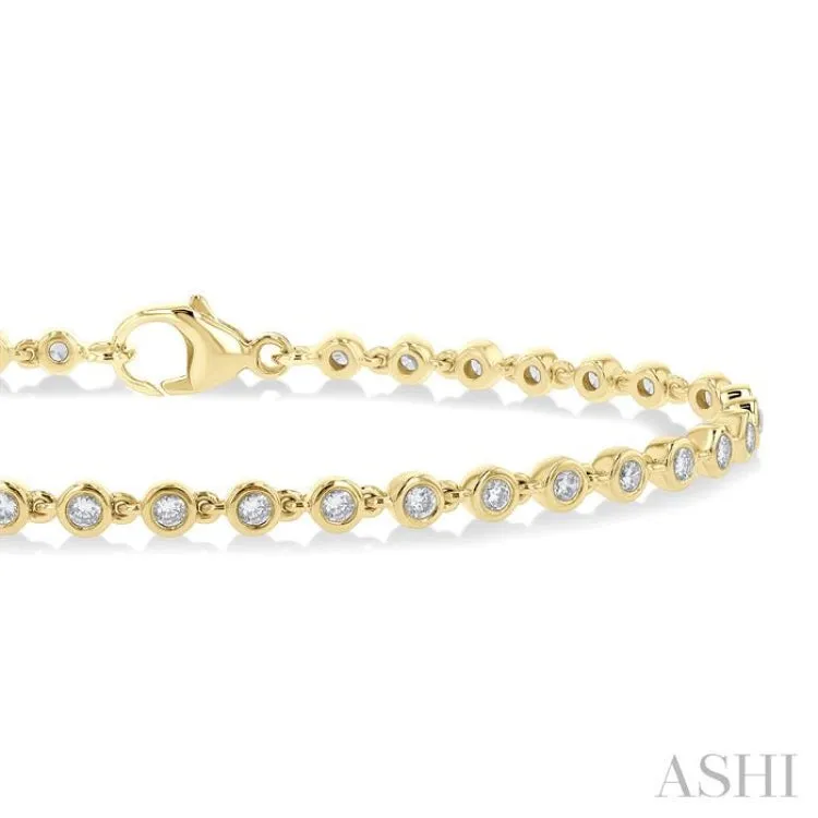 1.00 ctw Bezel Set Round Cut Diamond Tennis Bracelet in 14K Yellow Gold