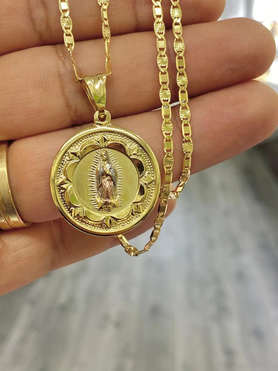 14K Gold Filled Virgem de Guadalupe Necklace Pendant Cadena de Oro Laminado