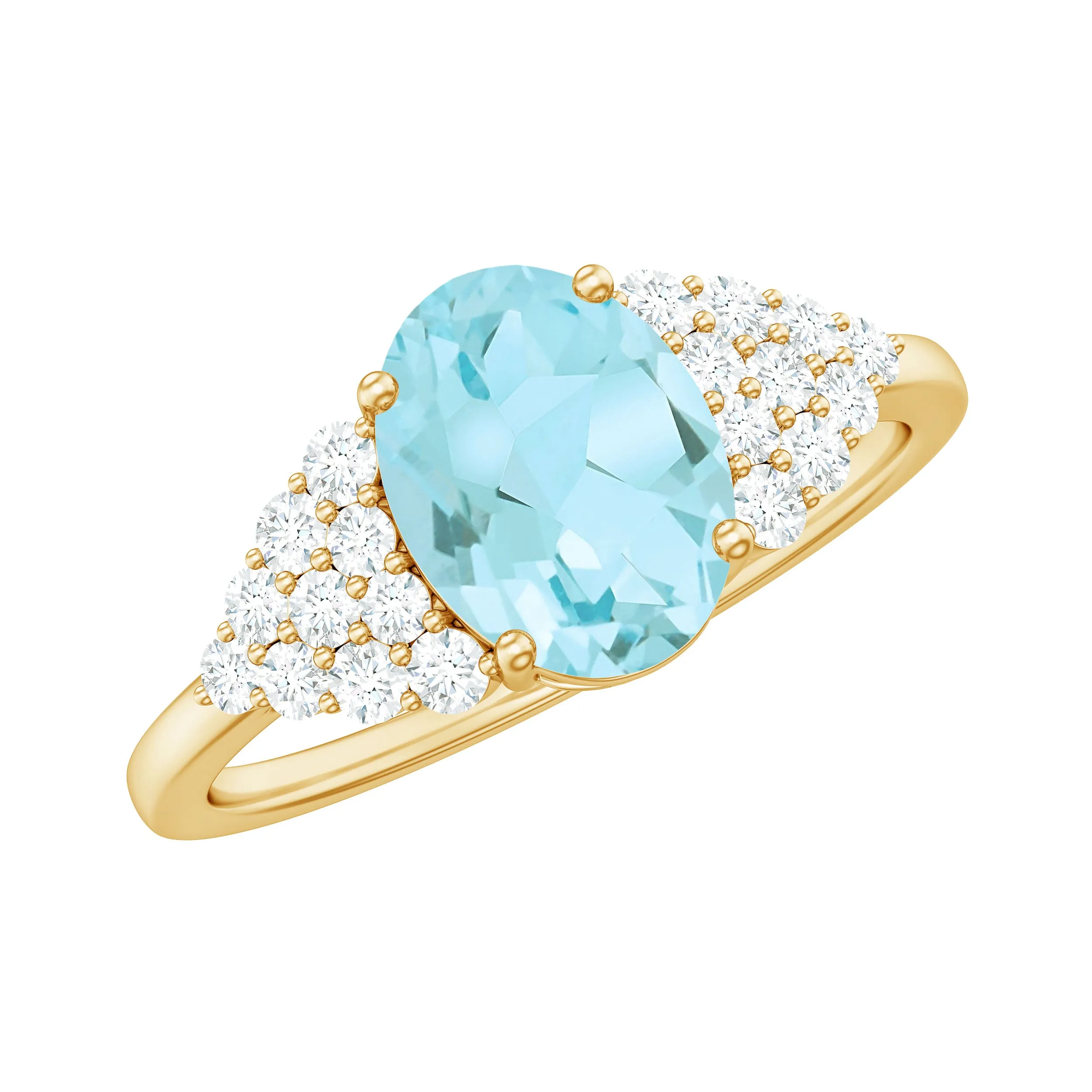 1.75 CT Oval Sky Blue Topaz Solitaire Ring with Diamond Accent