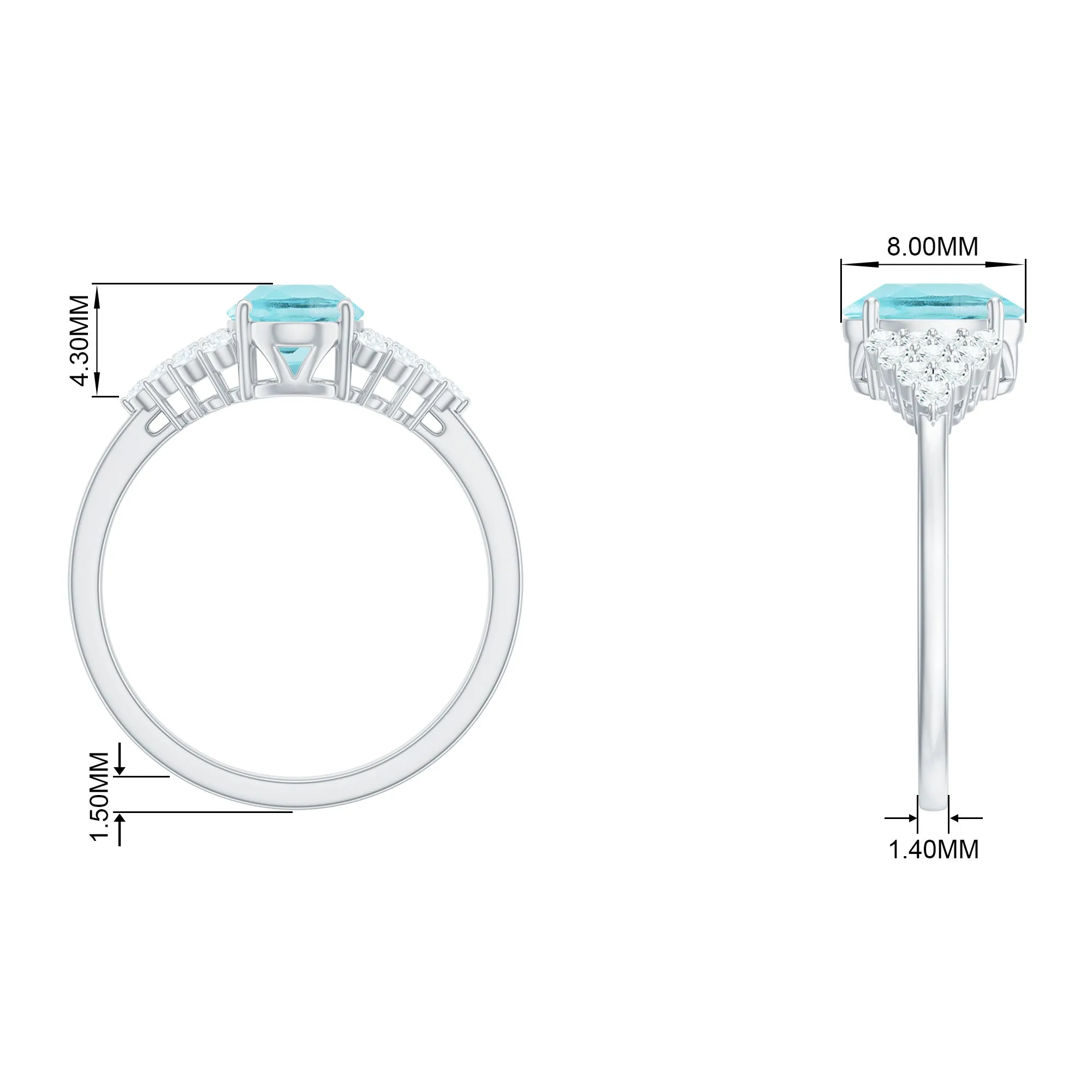 1.75 CT Oval Sky Blue Topaz Solitaire Ring with Diamond Accent