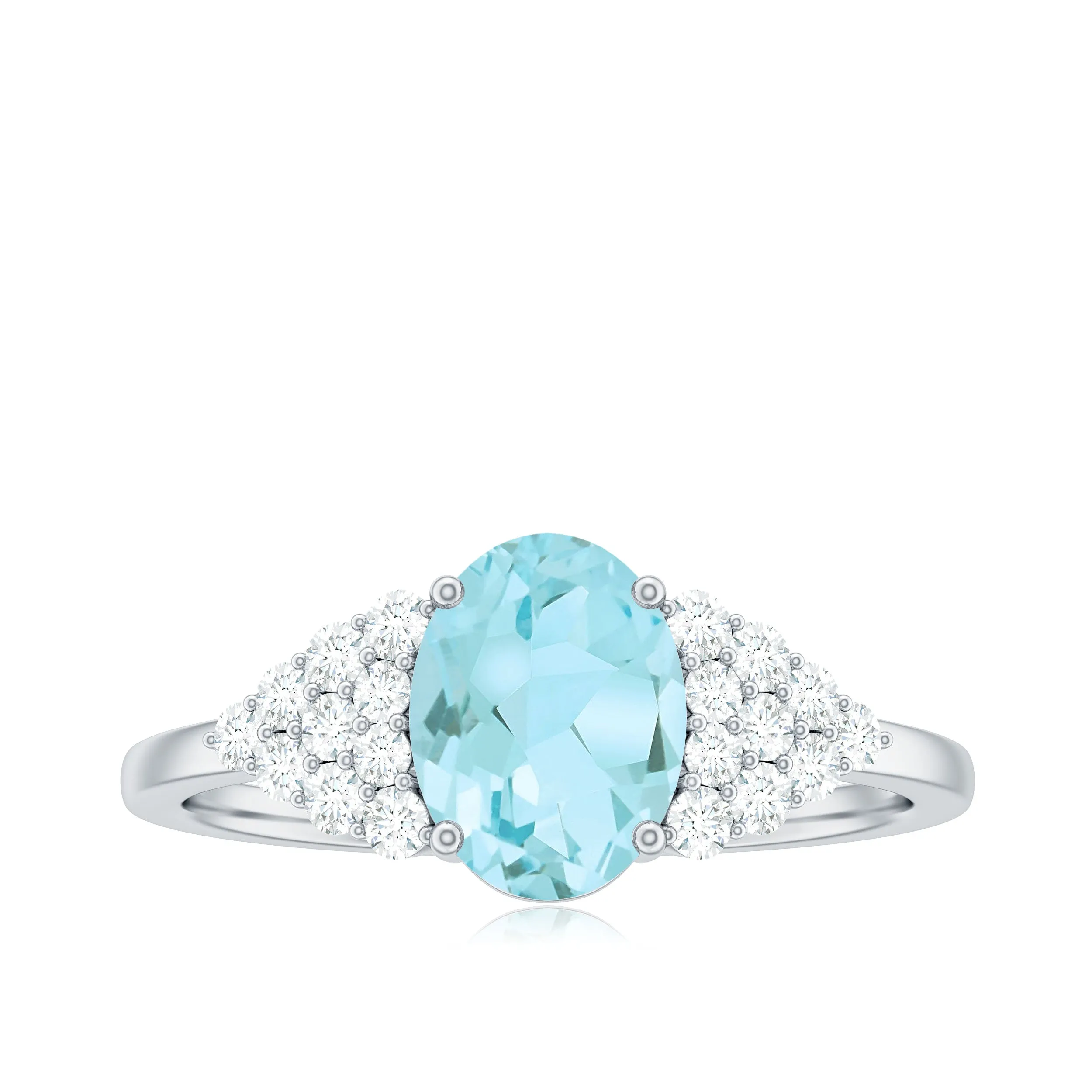 1.75 CT Oval Sky Blue Topaz Solitaire Ring with Diamond Accent