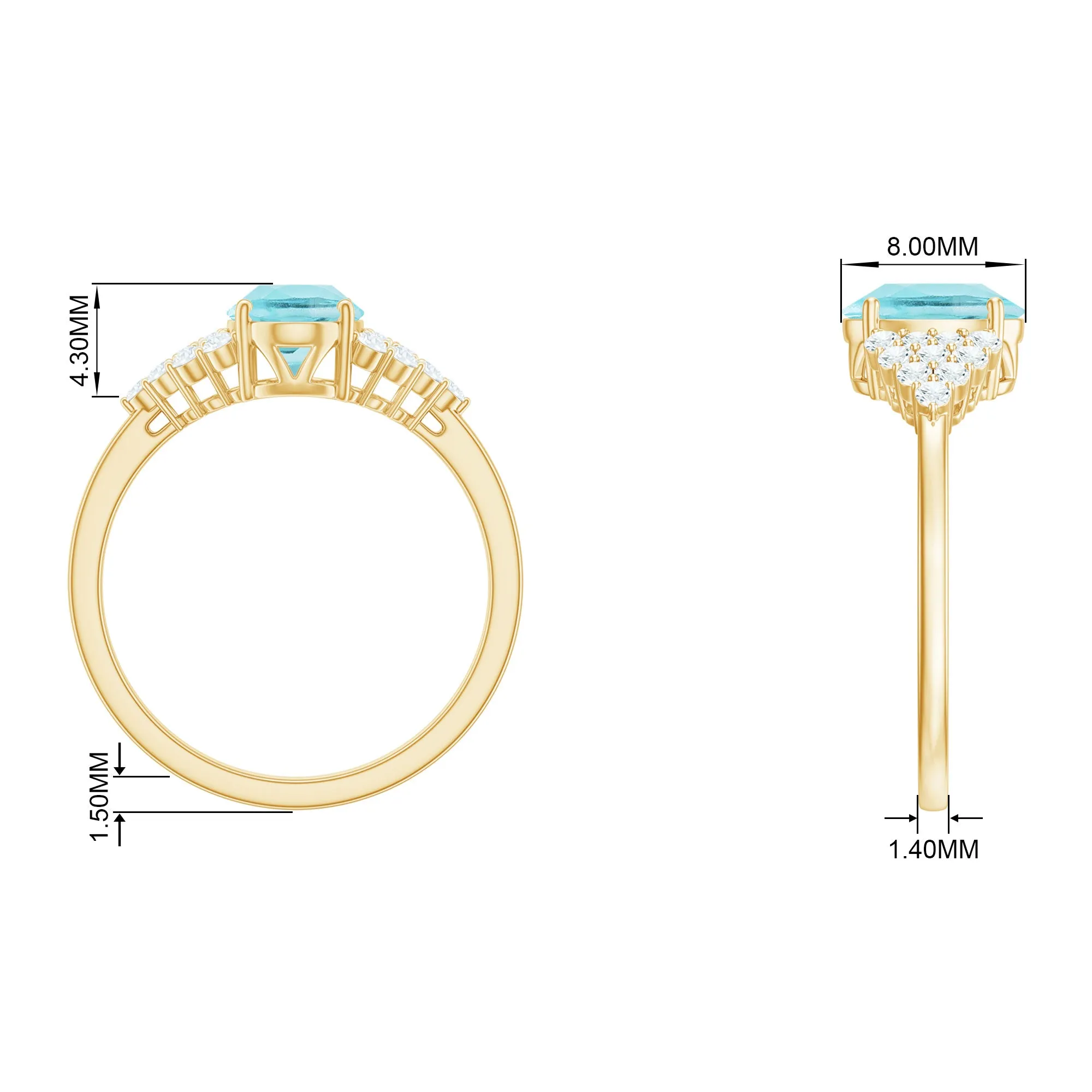 1.75 CT Oval Sky Blue Topaz Solitaire Ring with Diamond Accent
