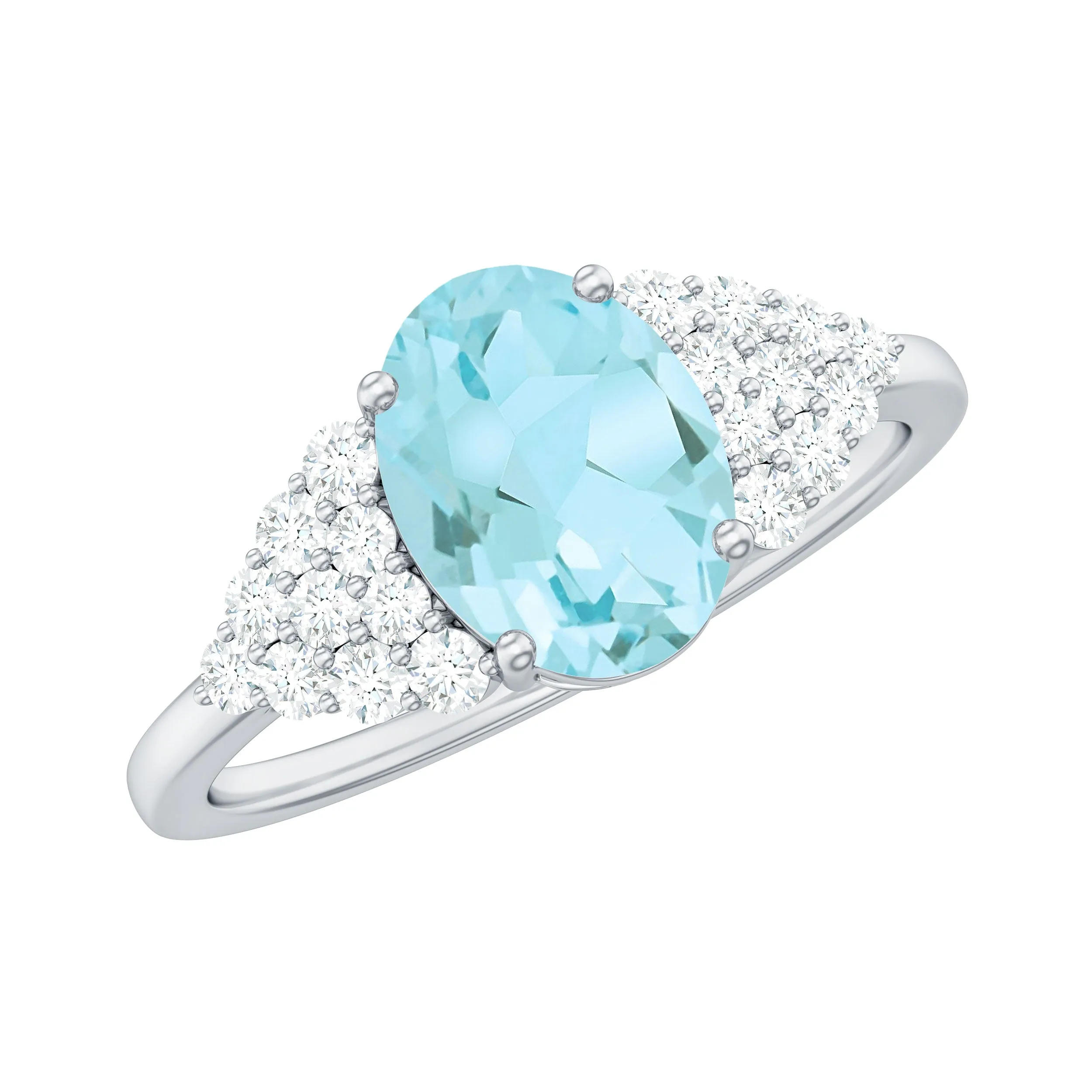 1.75 CT Oval Sky Blue Topaz Solitaire Ring with Diamond Accent