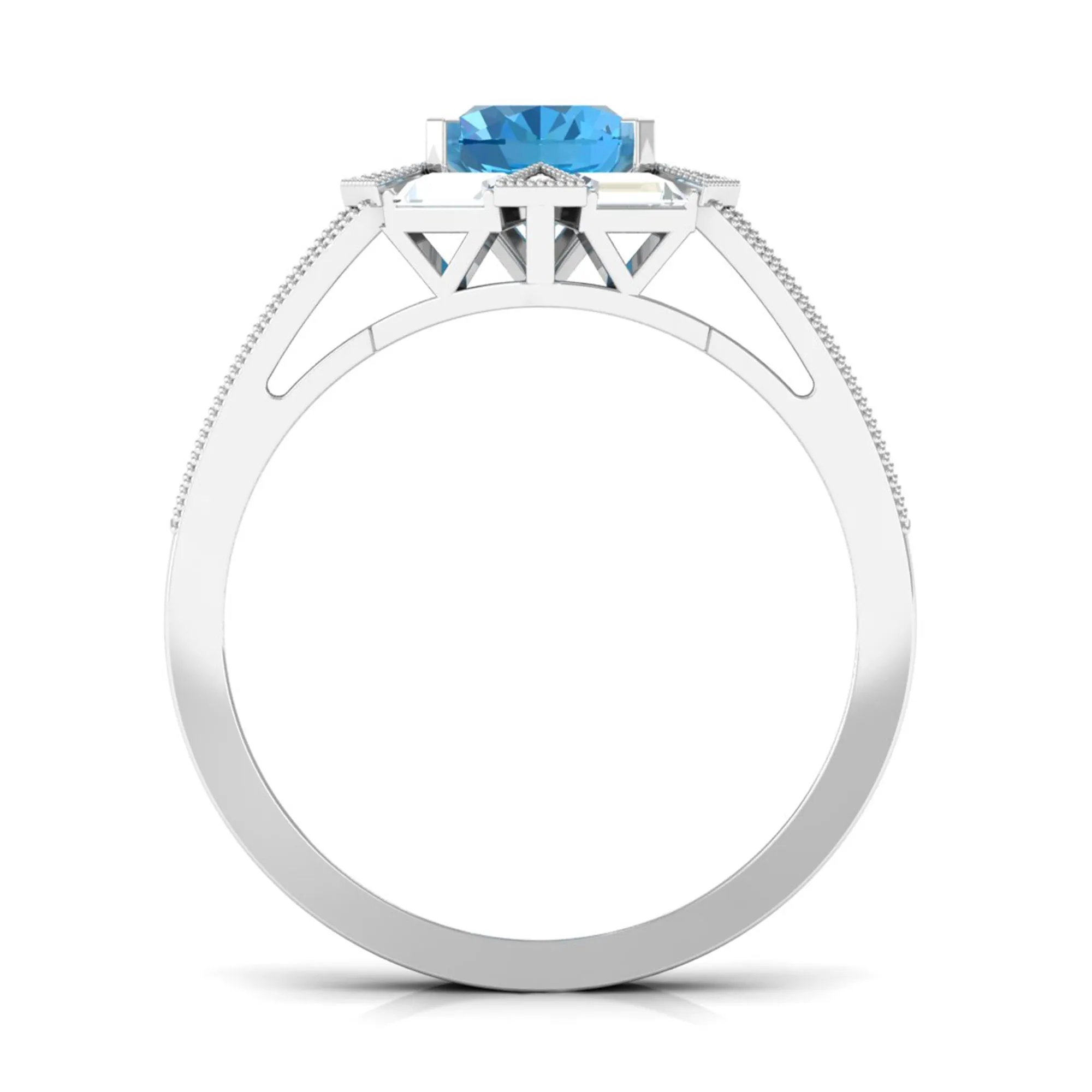 1.75 CT Oval Swiss Blue Topaz Art Deco Engagement Ring with Moissanite
