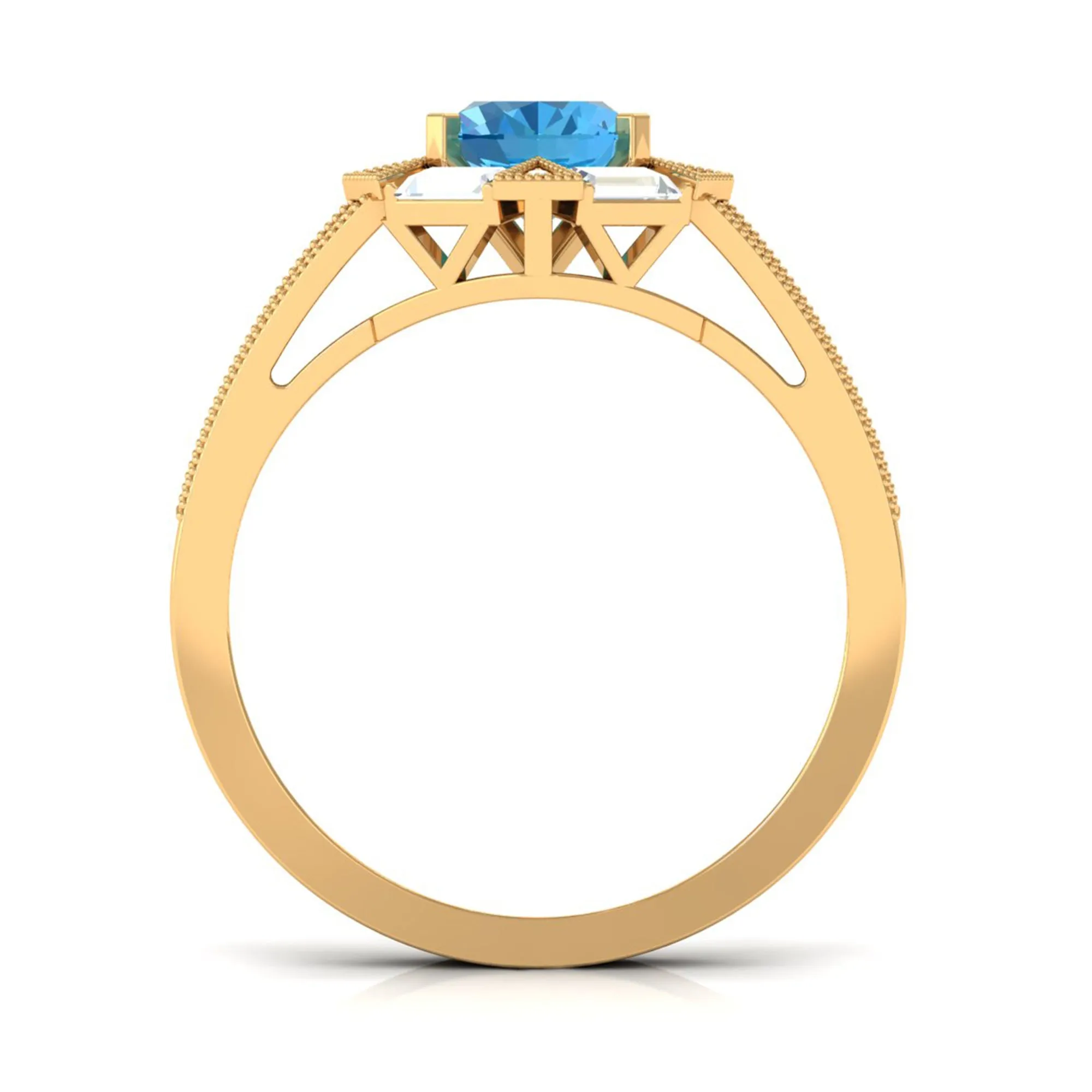 1.75 CT Oval Swiss Blue Topaz Art Deco Engagement Ring with Moissanite
