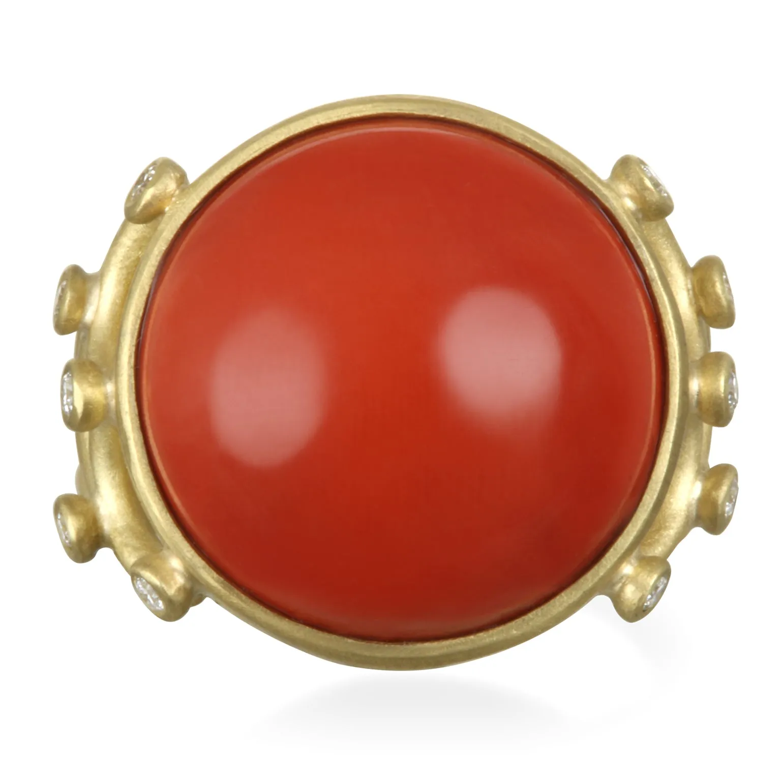 18 Karat Gold Coral and Diamond Scallop Ring