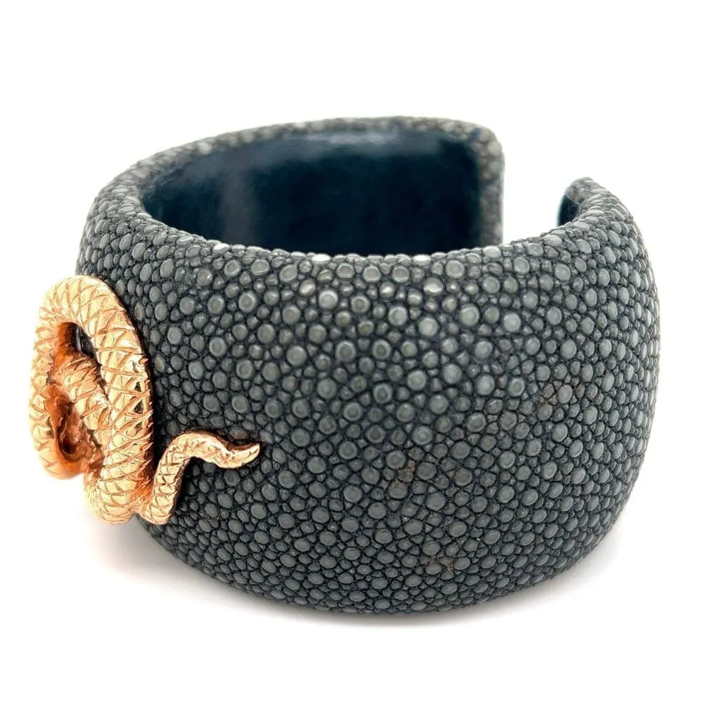 18K RG Serpent On Stingray Cuff Diamond Eyes .02tcw 66.7g, Regard Jewelry Austin, Texas