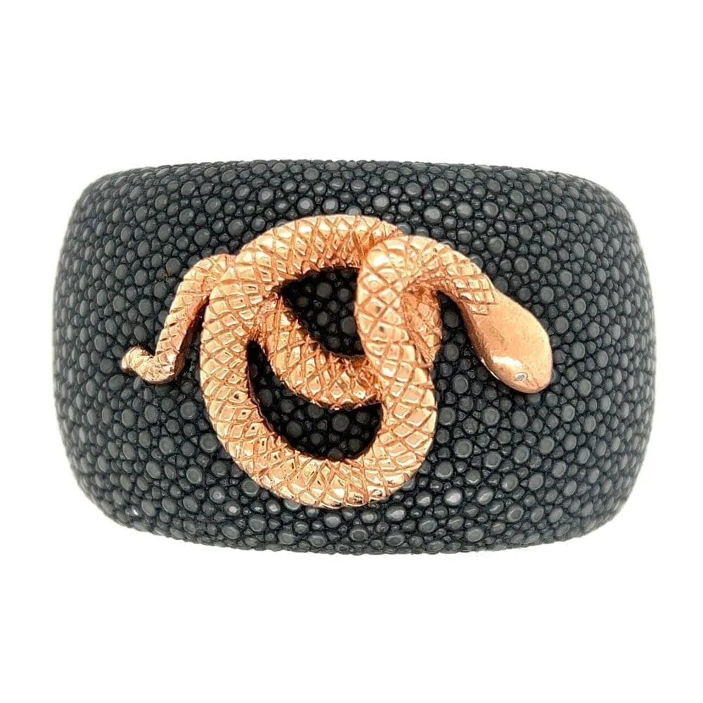 18K RG Serpent On Stingray Cuff Diamond Eyes .02tcw 66.7g, Regard Jewelry Austin, Texas