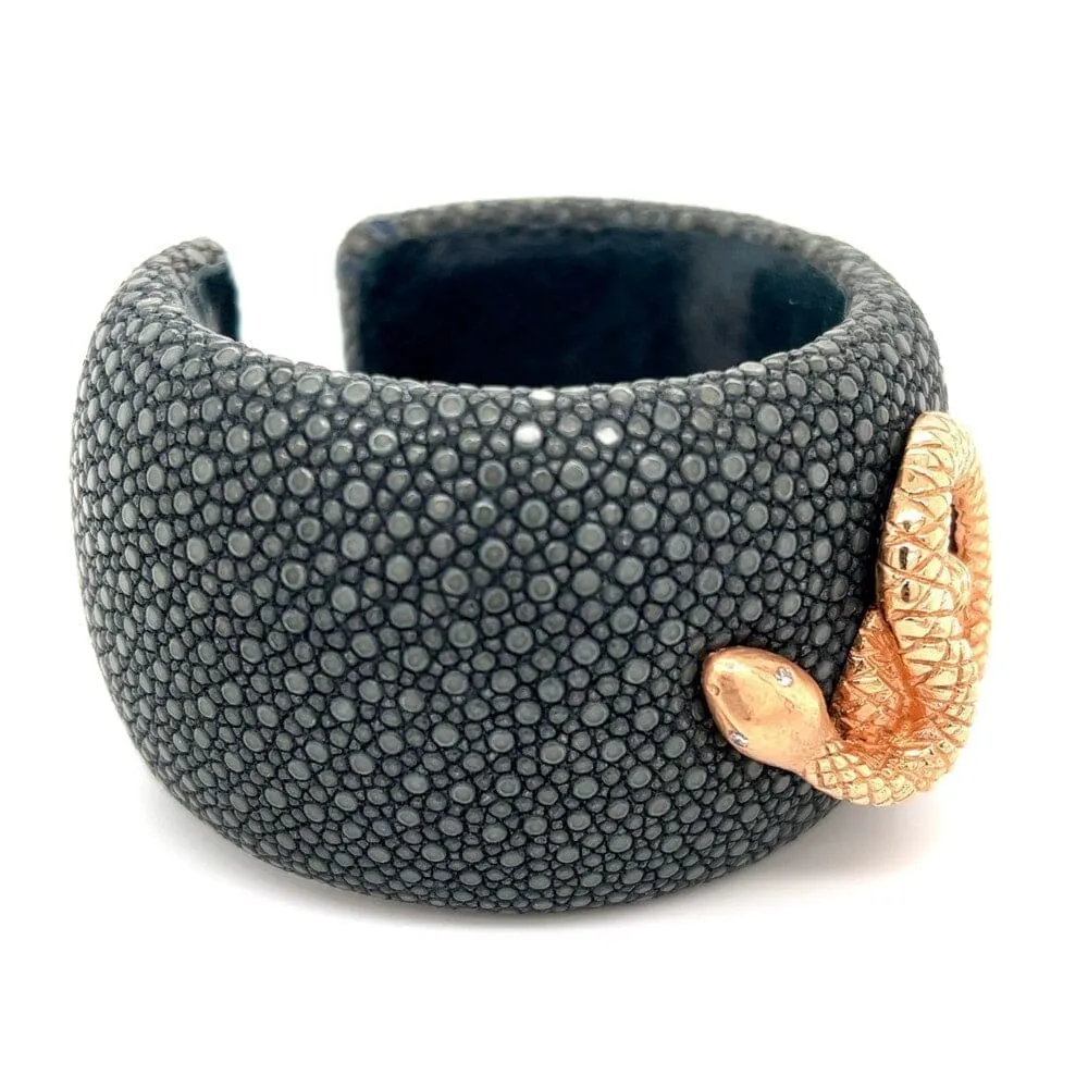 18K RG Serpent On Stingray Cuff Diamond Eyes .02tcw 66.7g, Regard Jewelry Austin, Texas