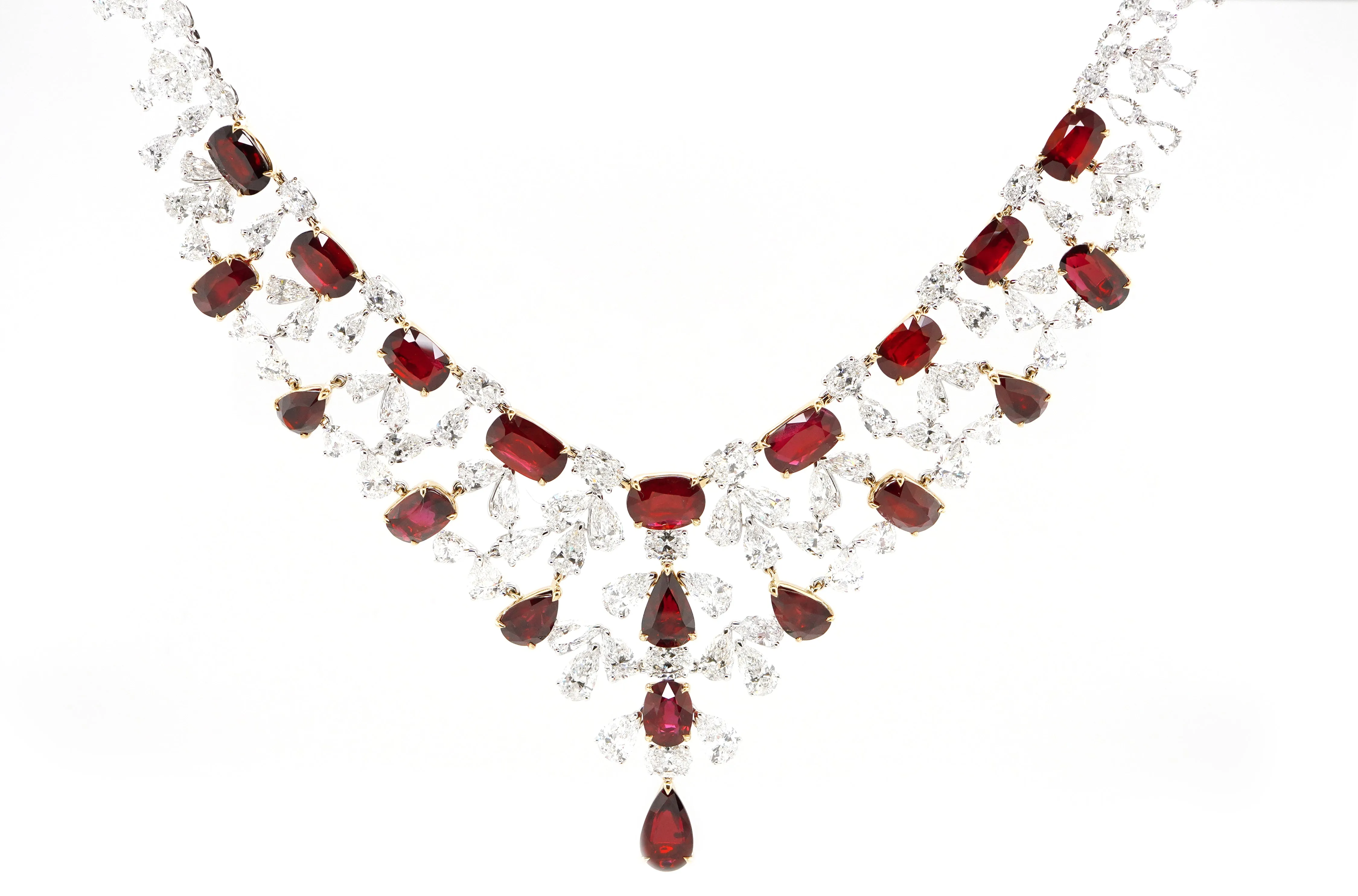 60.99 / 58.48 cts Oval Ruby with Pear Shape Diamond Necklace (ENQUIRE)