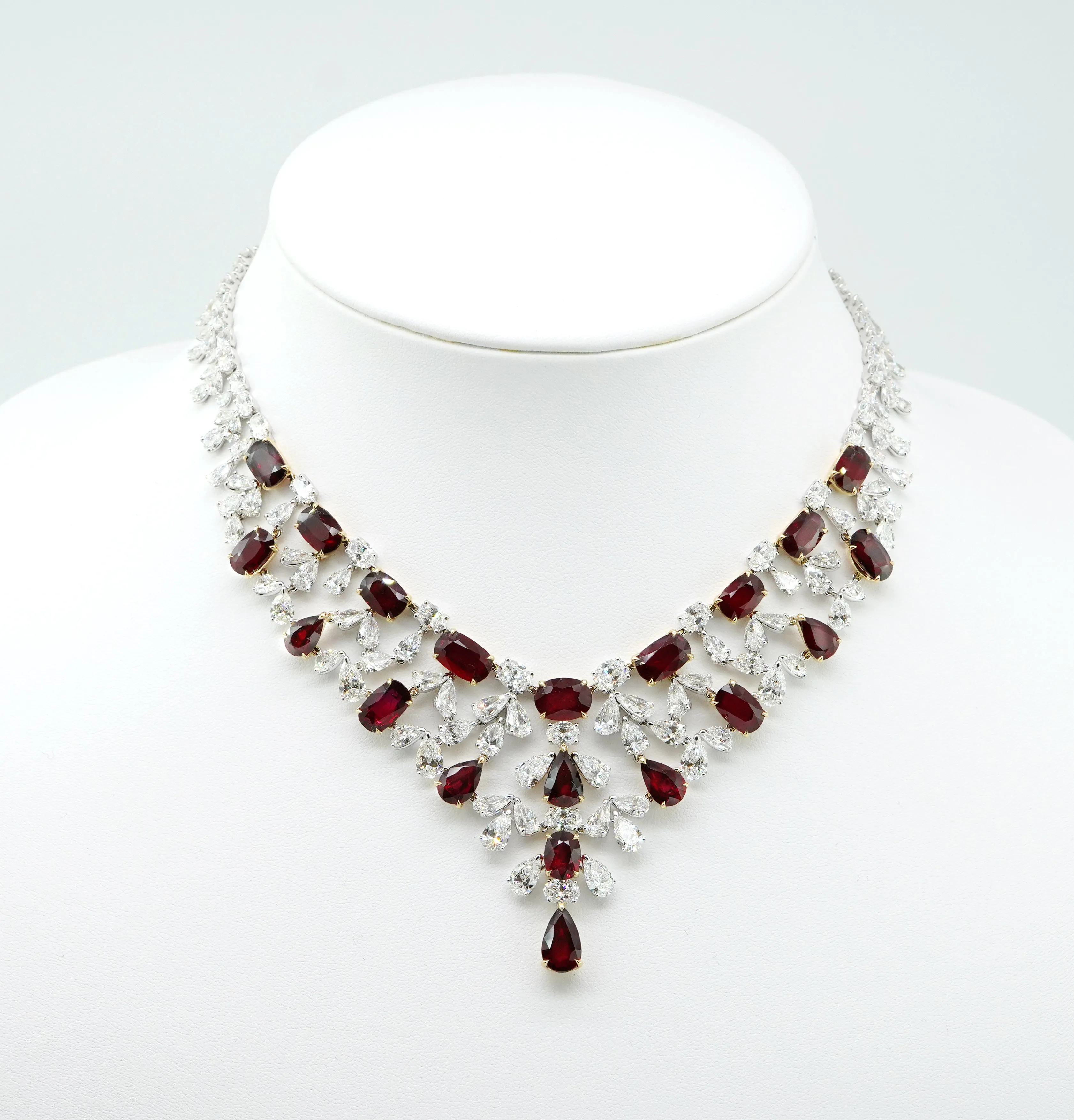 60.99 / 58.48 cts Oval Ruby with Pear Shape Diamond Necklace (ENQUIRE)
