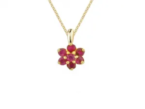 9ct Yellow Gold Ruby Flower Necklace
