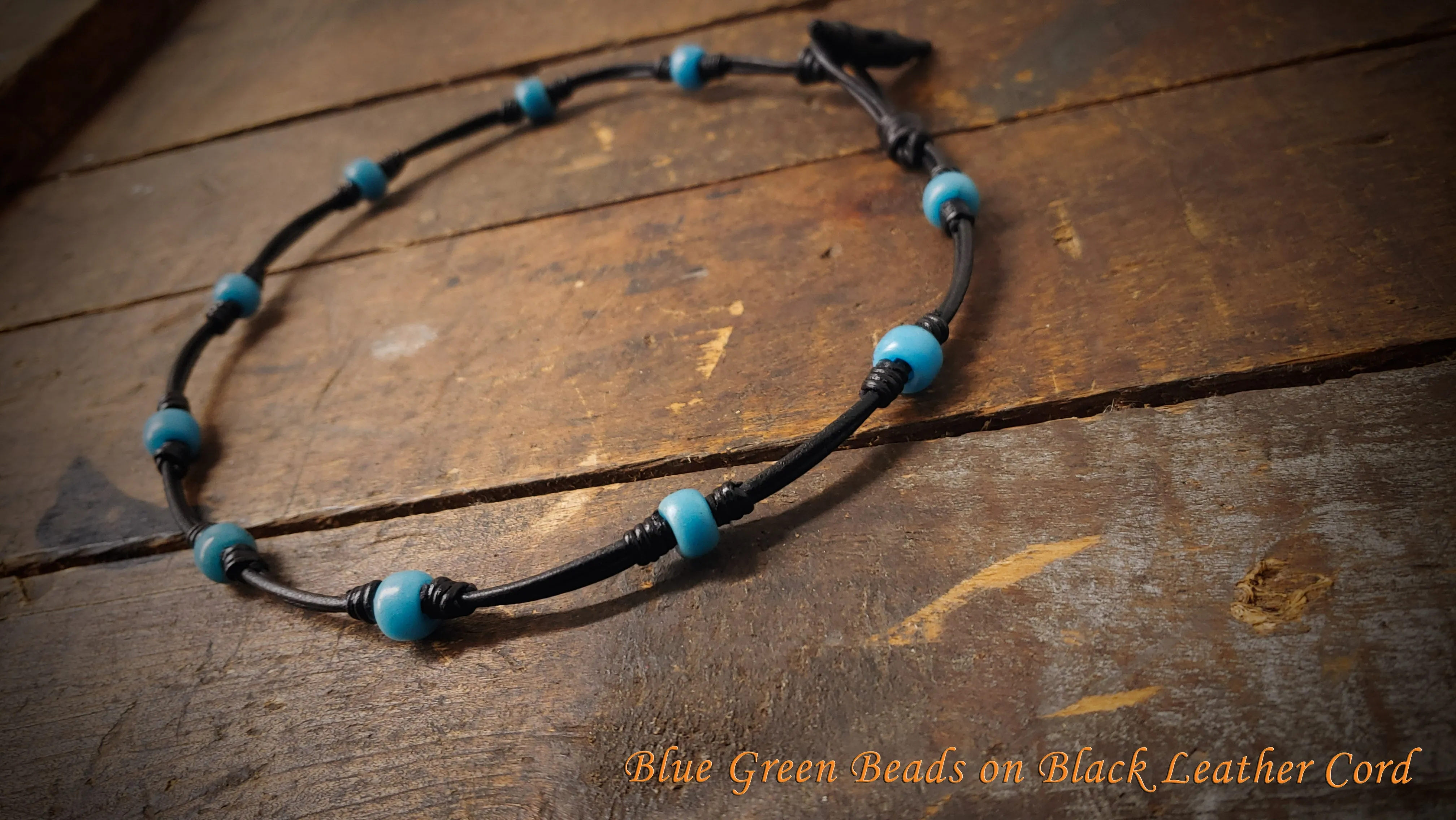 Chuma African Trade Beads Leather Necklace & Bracelet Set w/ Leather Button & Loop Clasp - SS1115