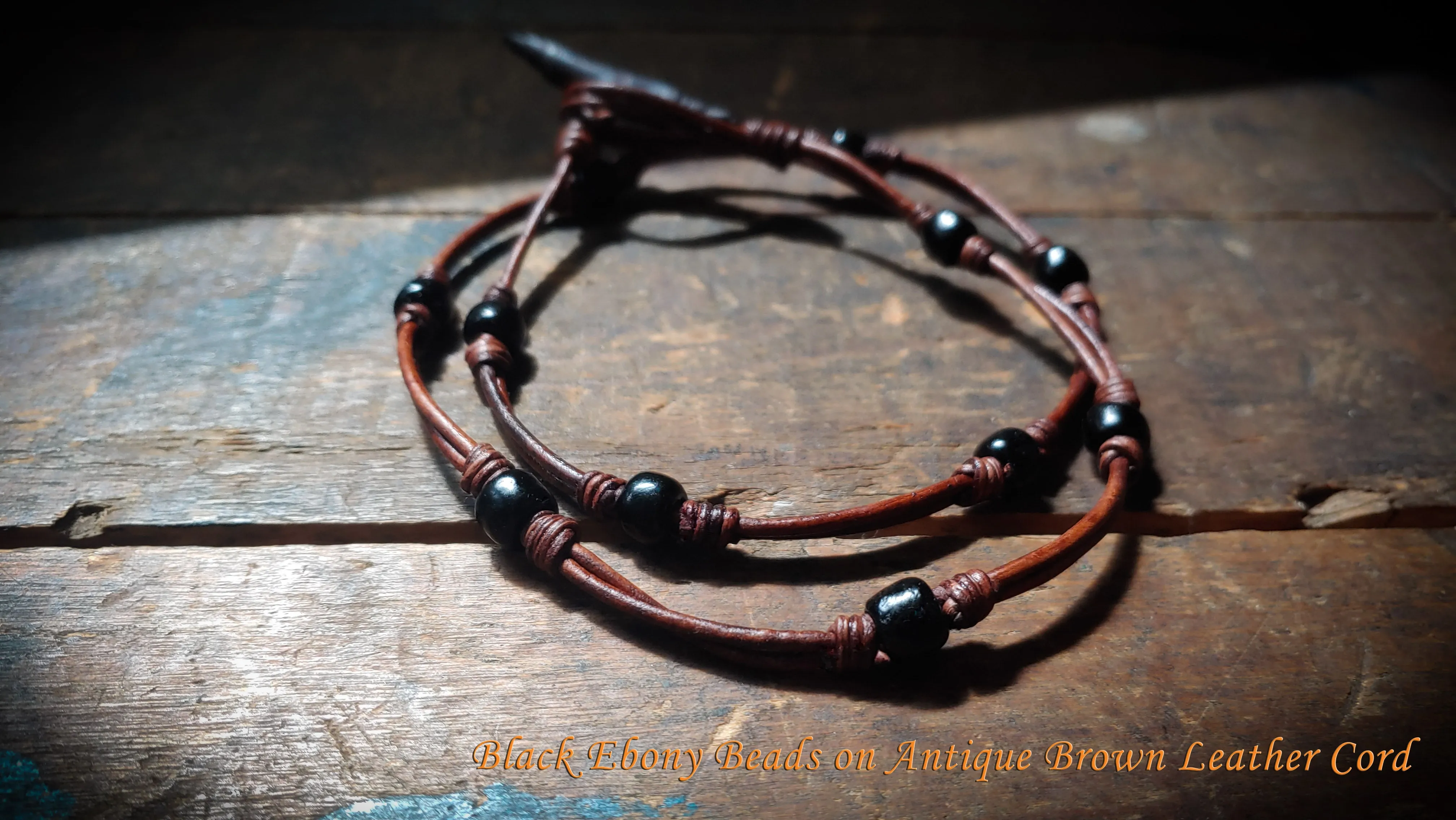 Chuma African Trade Beads Leather Necklace & Bracelet Set w/ Leather Button & Loop Clasp - SS1115