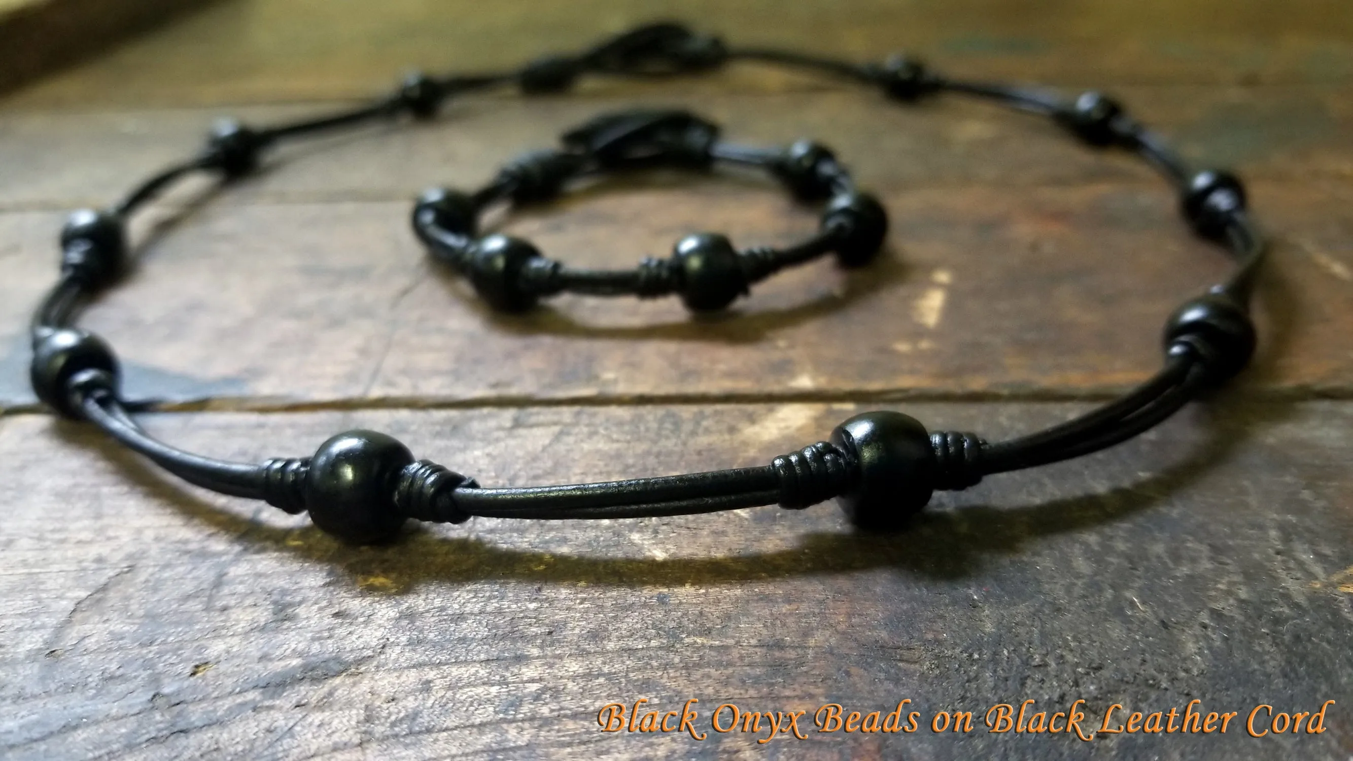 Chuma African Trade Beads Leather Necklace & Bracelet Set w/ Leather Button & Loop Clasp - SS1115