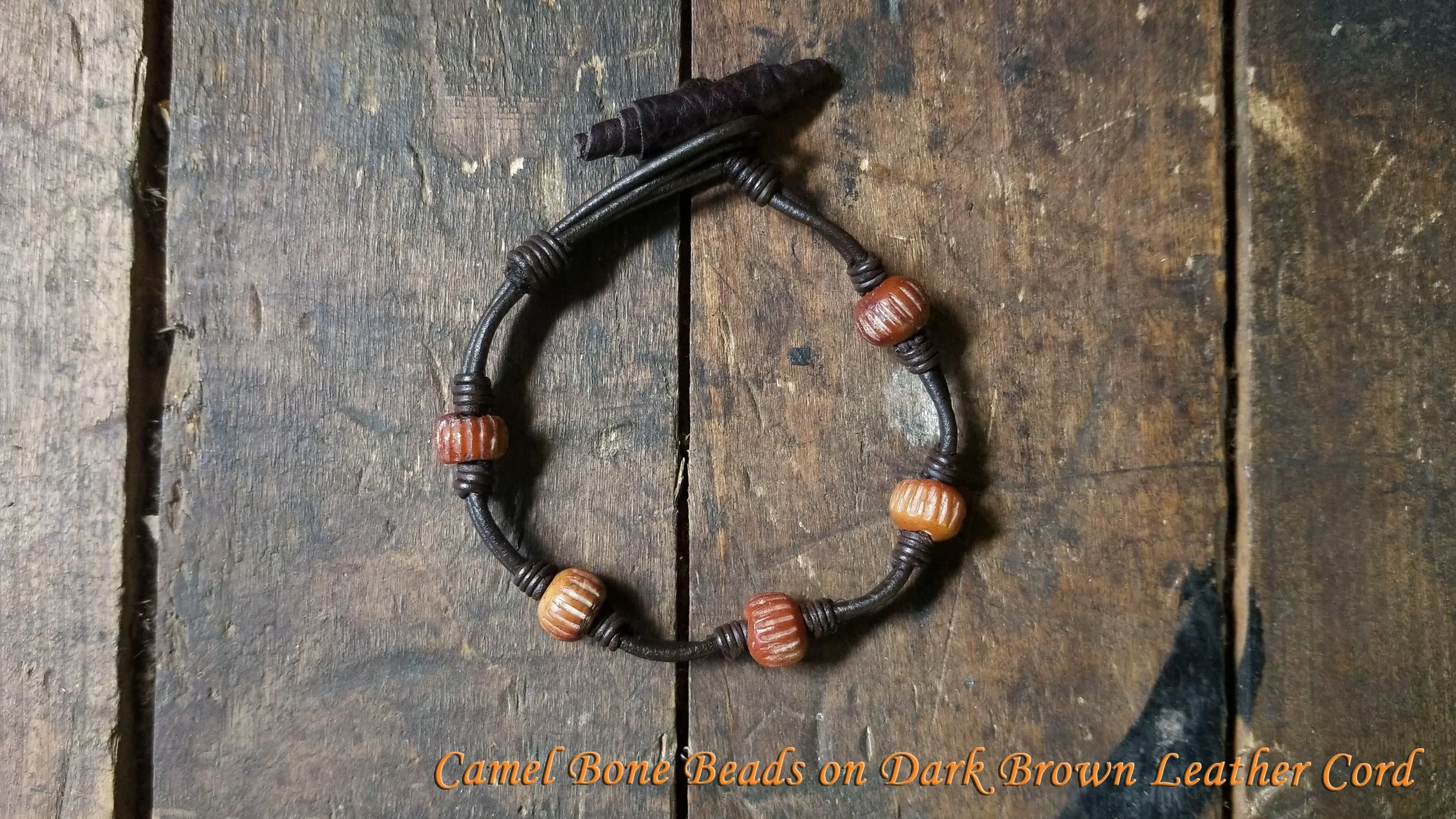 Chuma African Trade Beads Leather Necklace & Bracelet Set w/ Leather Button & Loop Clasp - SS1115