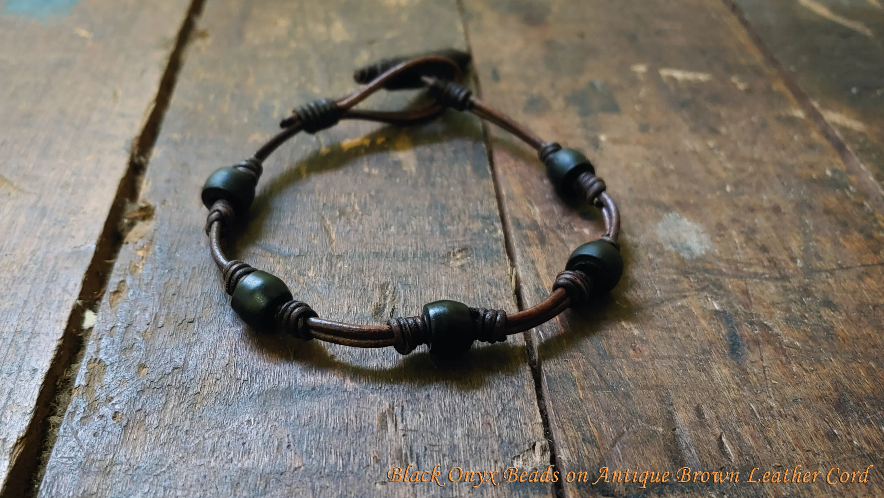 Chuma African Trade Beads Leather Necklace & Bracelet Set w/ Leather Button & Loop Clasp - SS1115