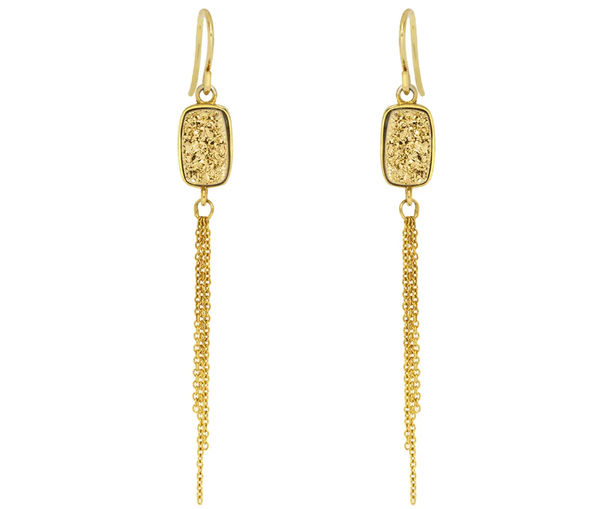 Dangling Chain 18k Gold Druzy Earrings
