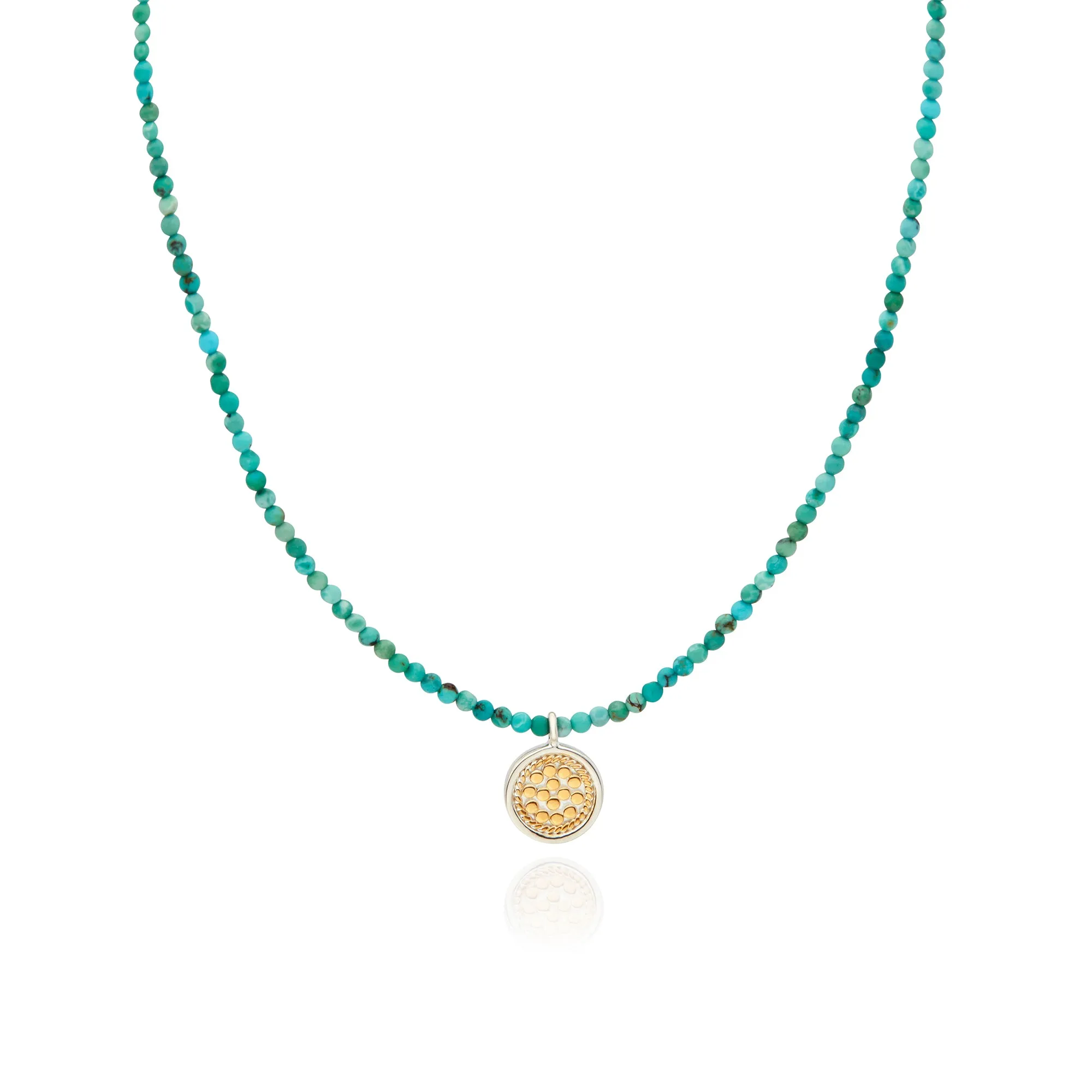 Delicate Beaded Turquoise Circle Pendant - Gold - NK10492-GTQ