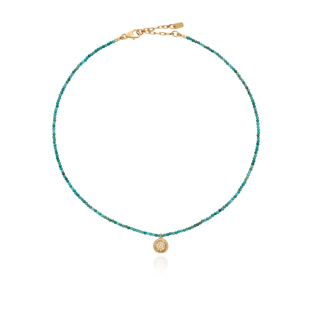 Delicate Beaded Turquoise Circle Pendant - Gold - NK10492-GTQ