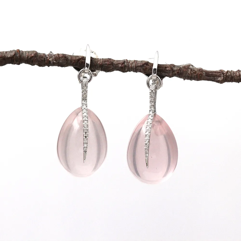 Diamond Detailed Rose Quartz Drop Earrings