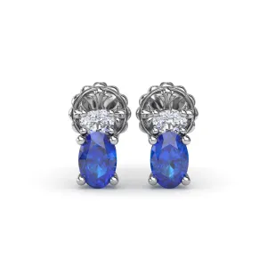 Fana 14k White Gold Oval Sapphire and Diamond Stud Earrings