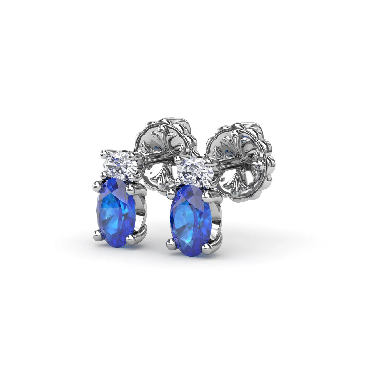 Fana 14k White Gold Oval Sapphire and Diamond Stud Earrings
