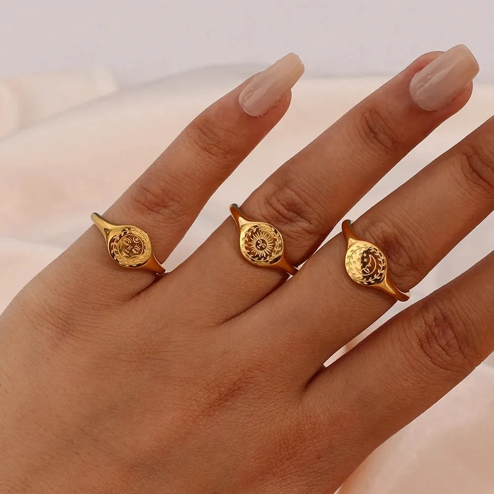 Goddess, Moon & Sun Signet Rings