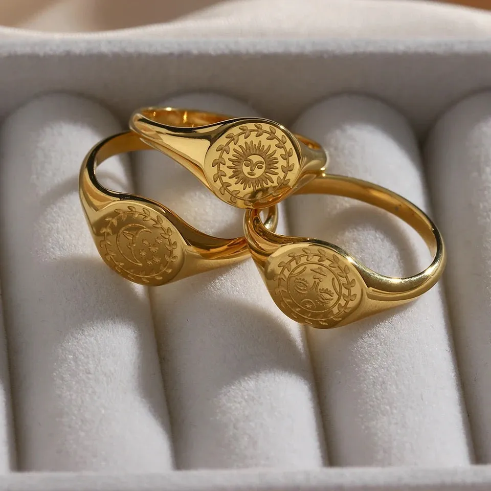 Goddess, Moon & Sun Signet Rings