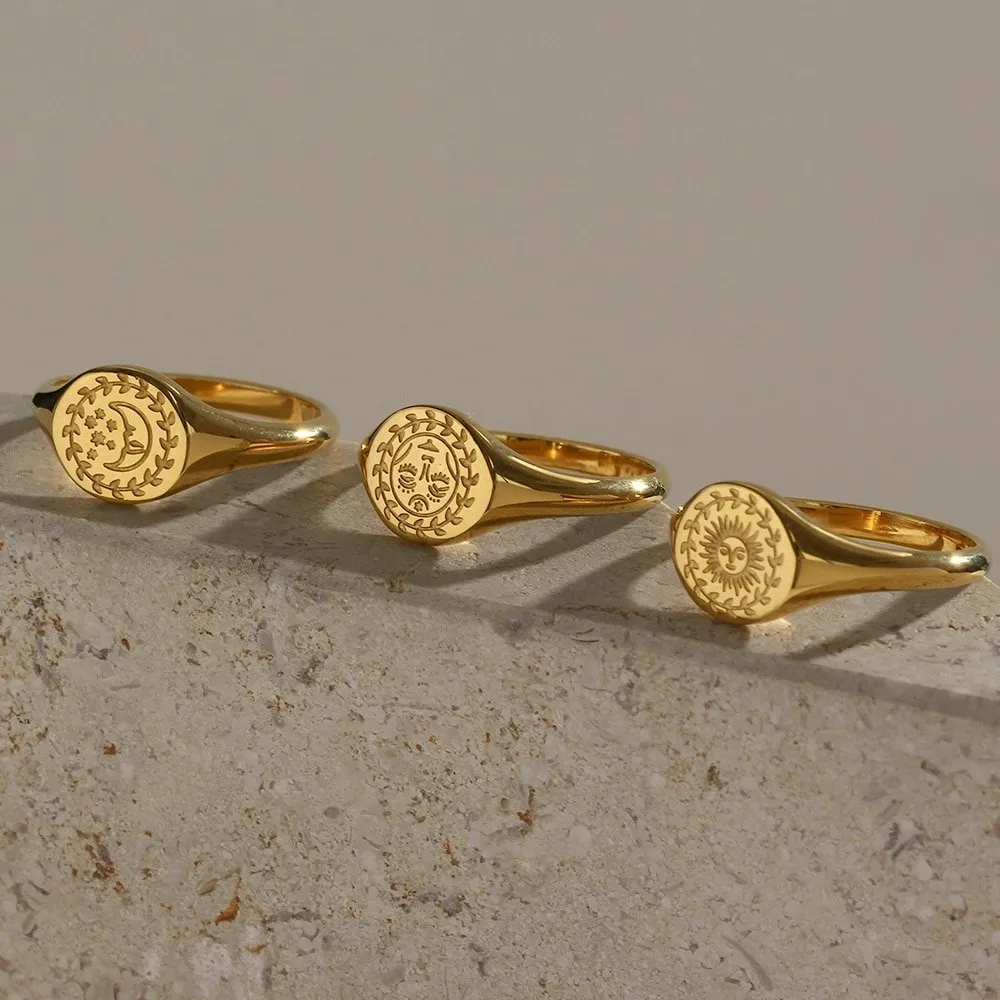 Goddess, Moon & Sun Signet Rings