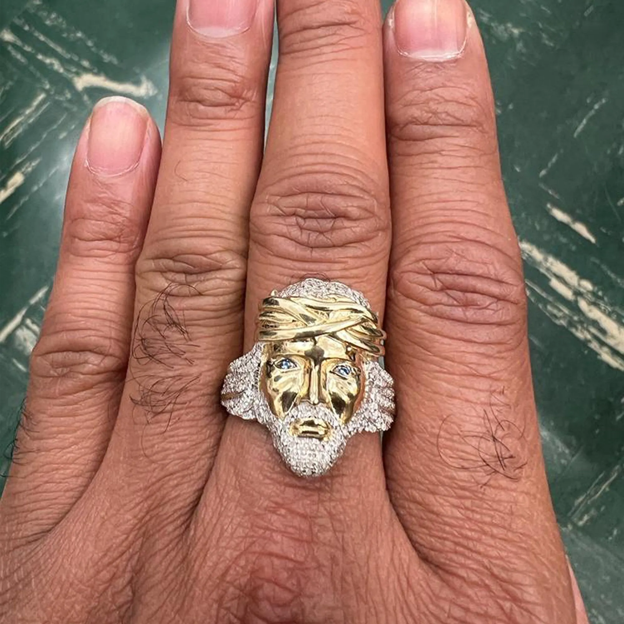 Gold Signet Christ Jesus 0.45ct Diamond Mens Ring , Christian , 10K Gold Christian Gift Jewelry ,10K Religious Relief Jesus Gift Mens Rings