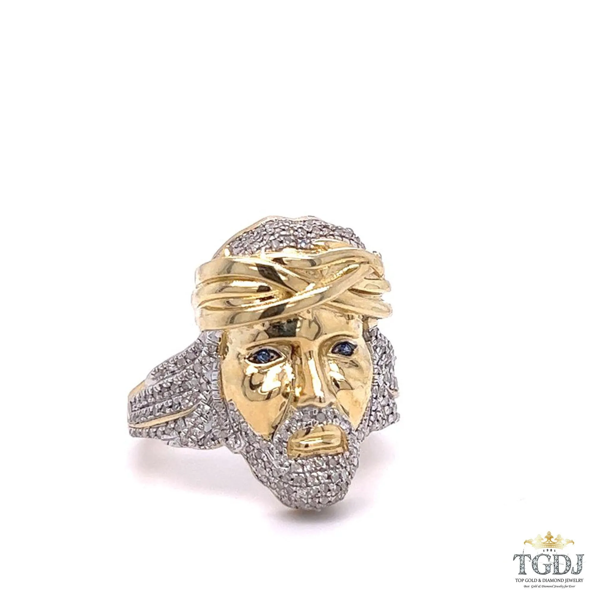 Gold Signet Christ Jesus 0.45ct Diamond Mens Ring , Christian , 10K Gold Christian Gift Jewelry ,10K Religious Relief Jesus Gift Mens Rings
