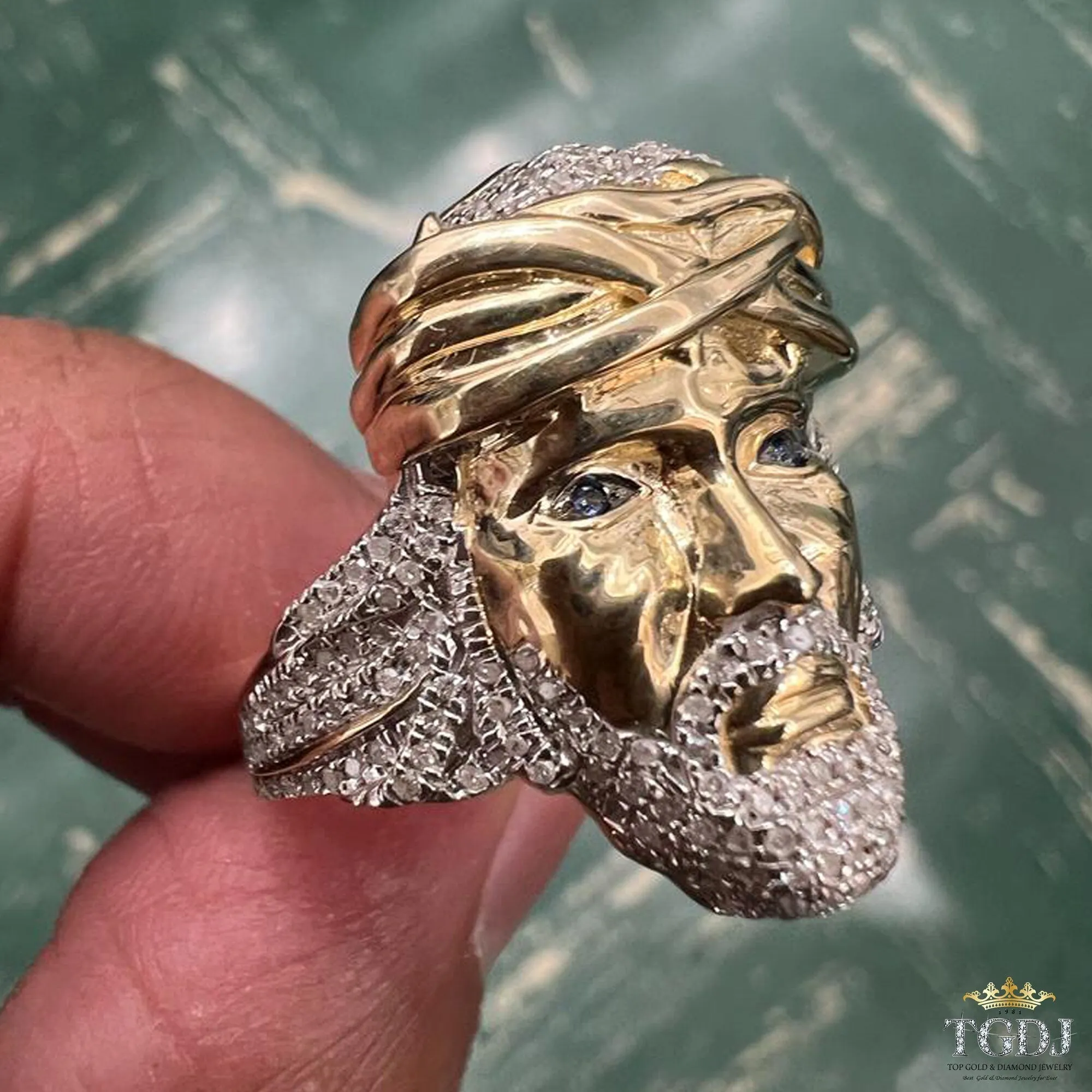 Gold Signet Christ Jesus 0.45ct Diamond Mens Ring , Christian , 10K Gold Christian Gift Jewelry ,10K Religious Relief Jesus Gift Mens Rings