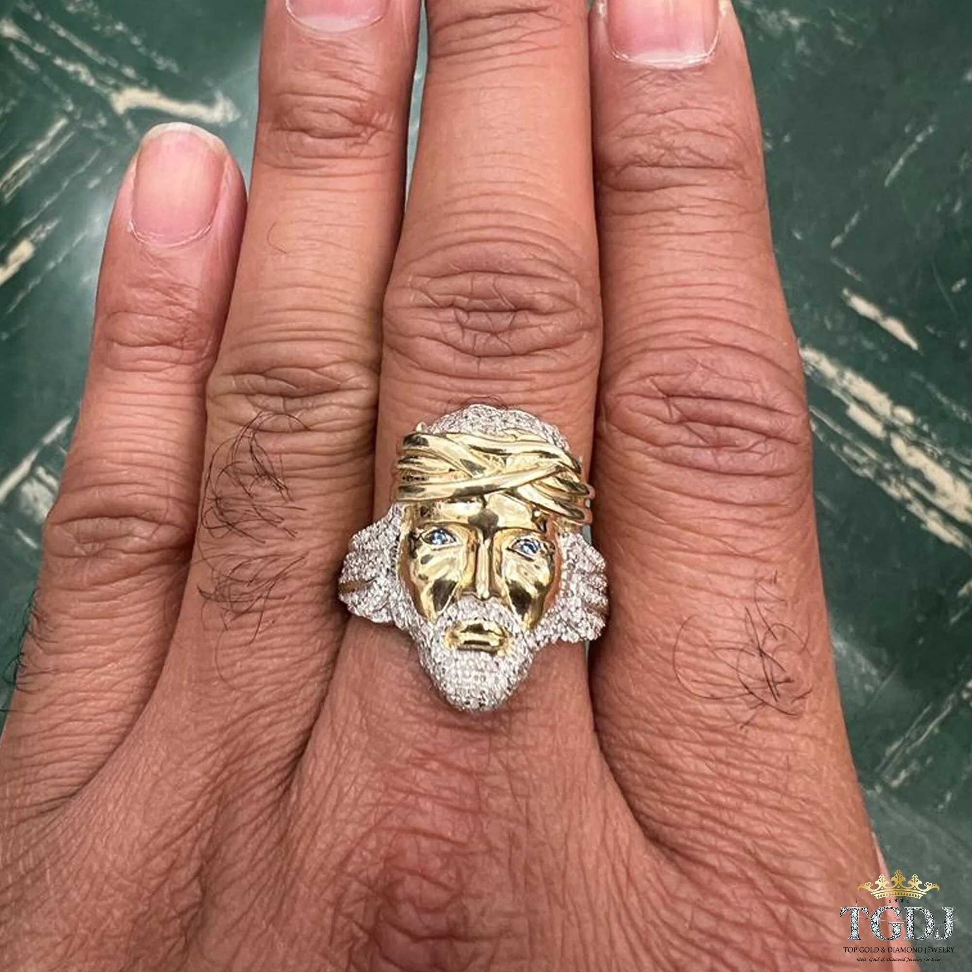 Gold Signet Christ Jesus 0.45ct Diamond Mens Ring , Christian , 10K Gold Christian Gift Jewelry ,10K Religious Relief Jesus Gift Mens Rings