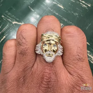 Gold Signet Christ Jesus 0.45ct Diamond Mens Ring , Christian , 10K Gold Christian Gift Jewelry ,10K Religious Relief Jesus Gift Mens Rings