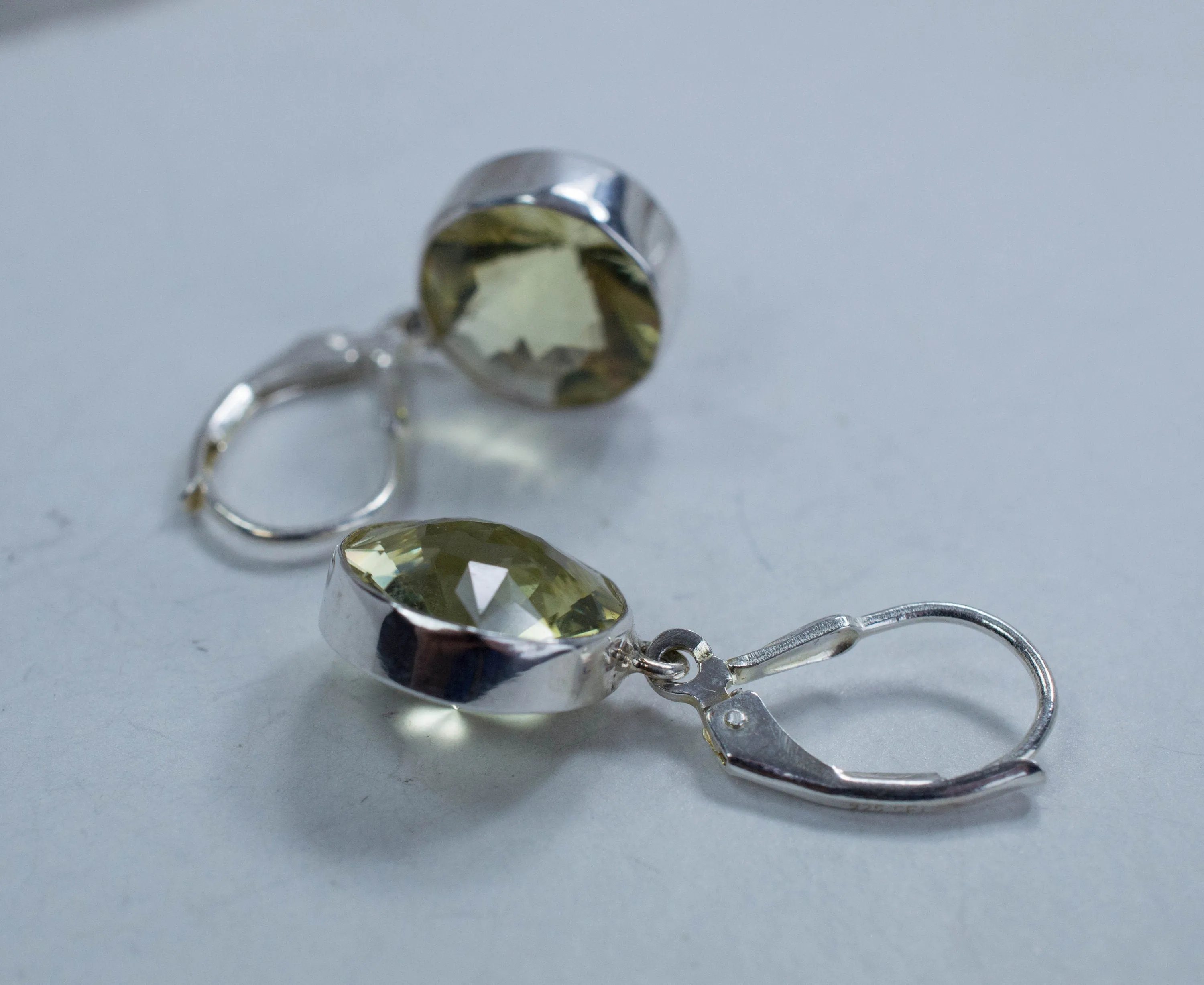 Lemon Quartz Sterling Silver Earrings; Genuine Untreated Brazilian Quartz