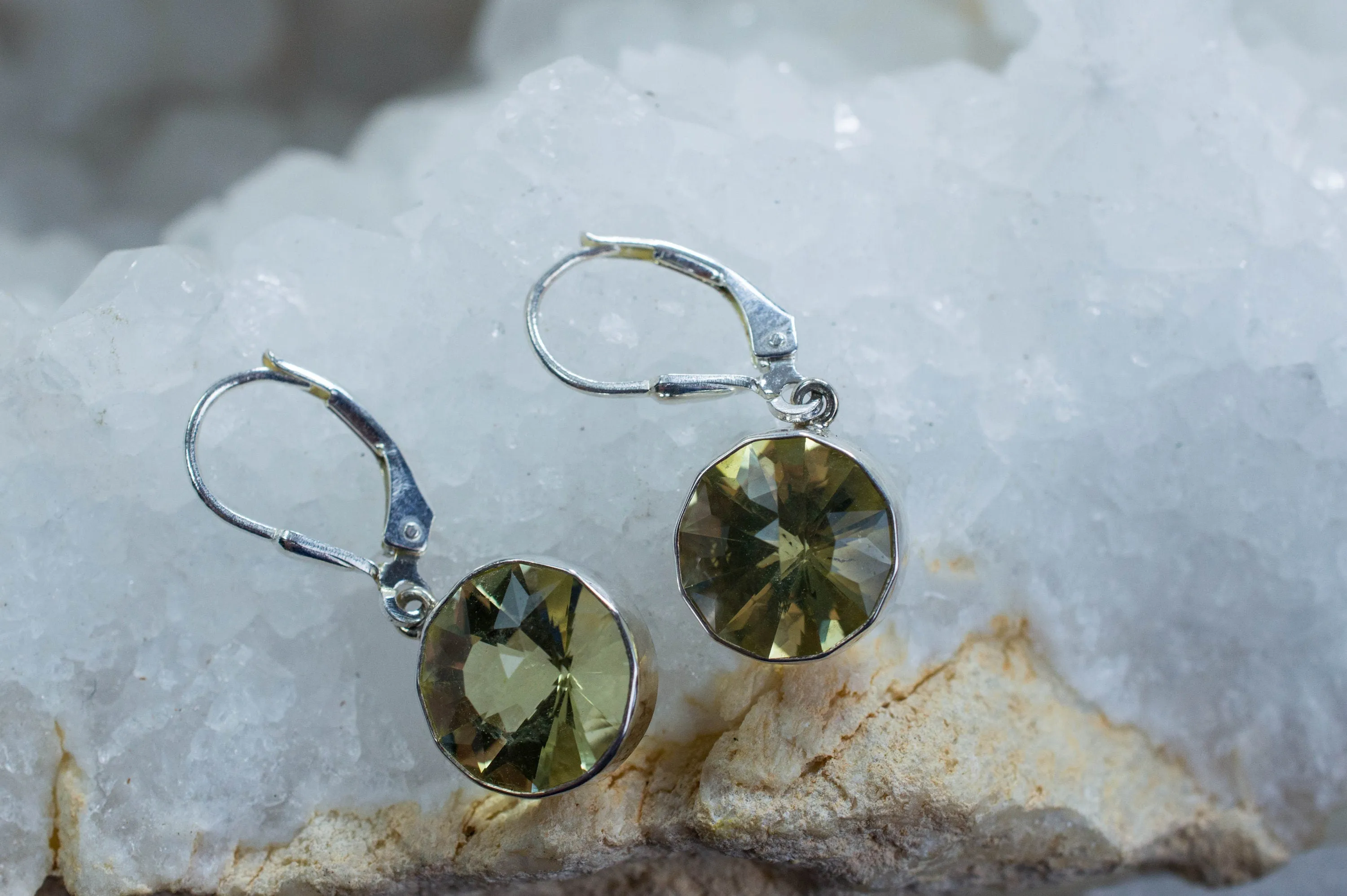 Lemon Quartz Sterling Silver Earrings; Genuine Untreated Brazilian Quartz