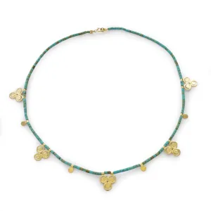 NG4761A Bohemian Gold Station Necklace with Turquoise