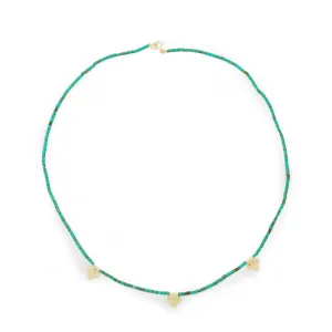 NG4761B Beaded Turquoise Station Necklace with Gold Ornaments