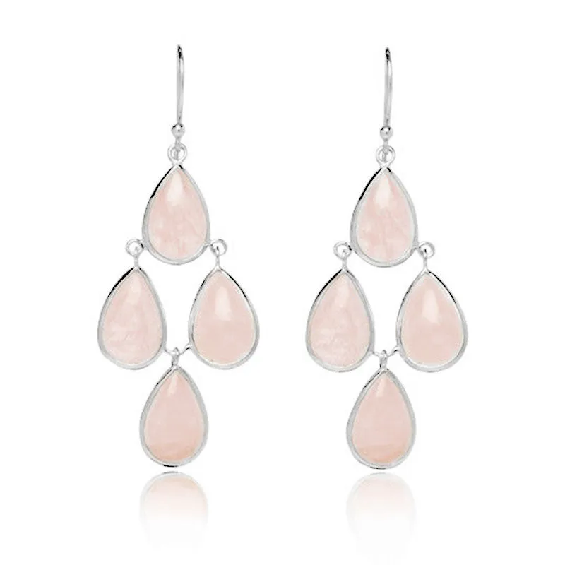 Petal Chandelier, Rose Quartz, Silver