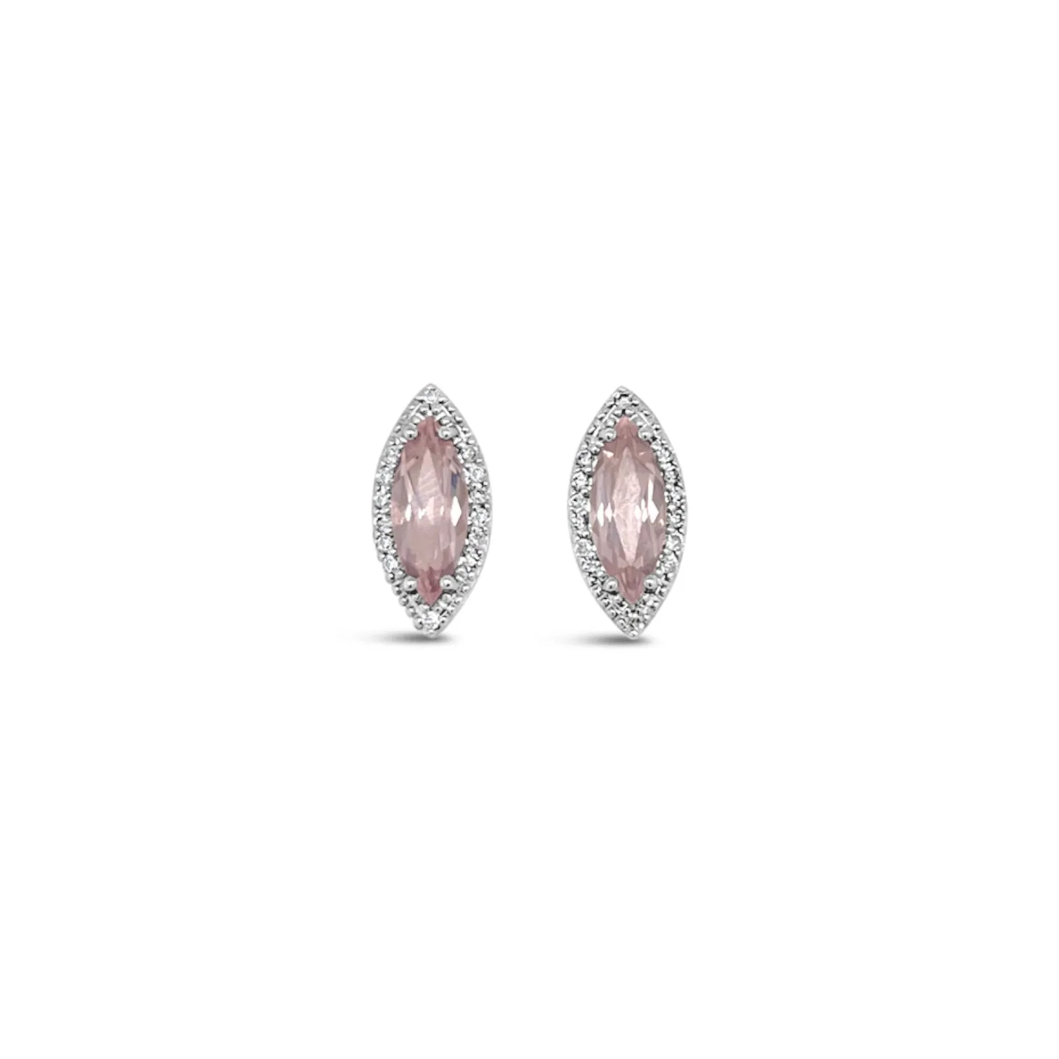 Rose Quartz & Diamond Halo Stud Earrings