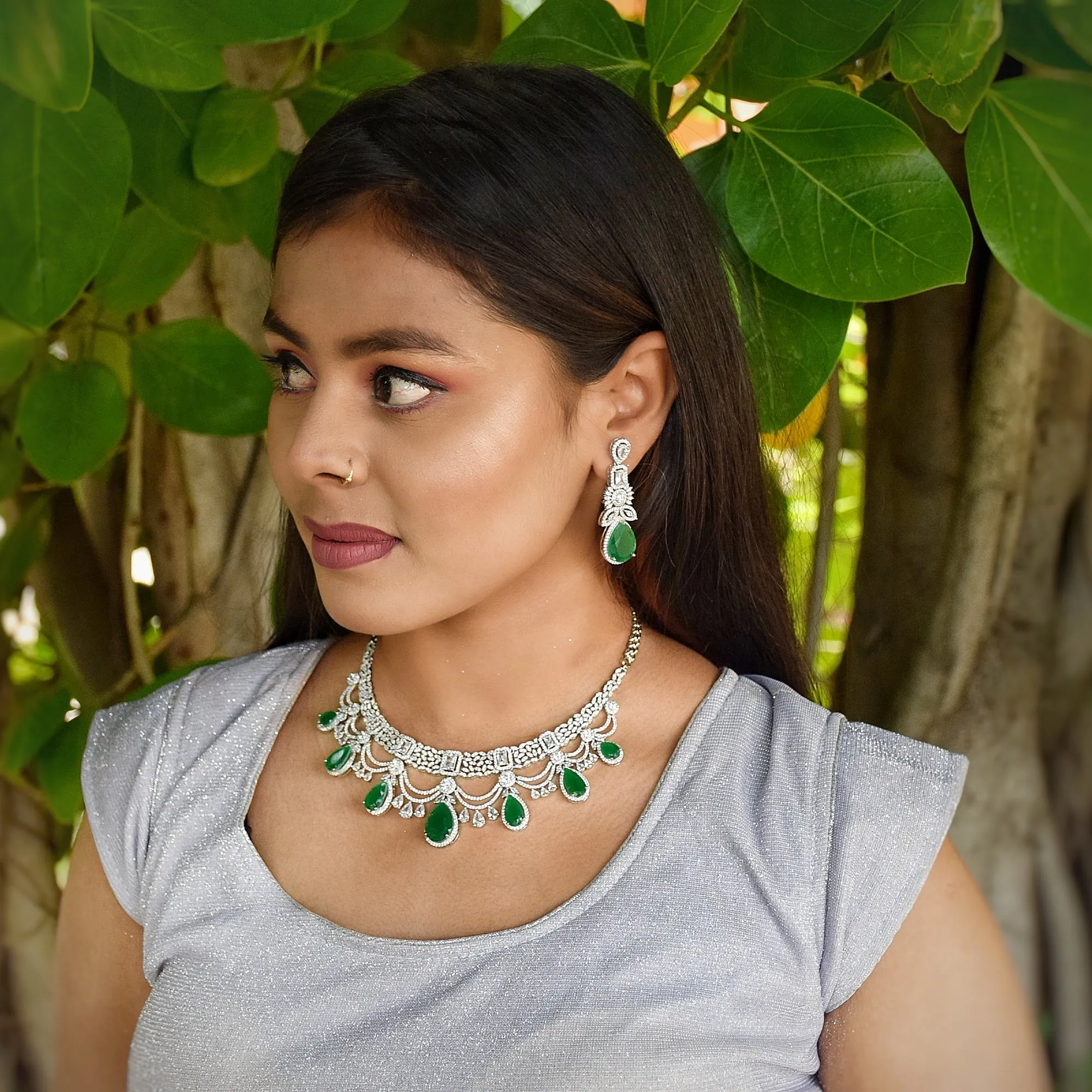 Round Neck Zircon/AD Necklace Set 5581-69