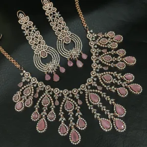 Round Neck Zircon/AD Necklace Set 5586-69