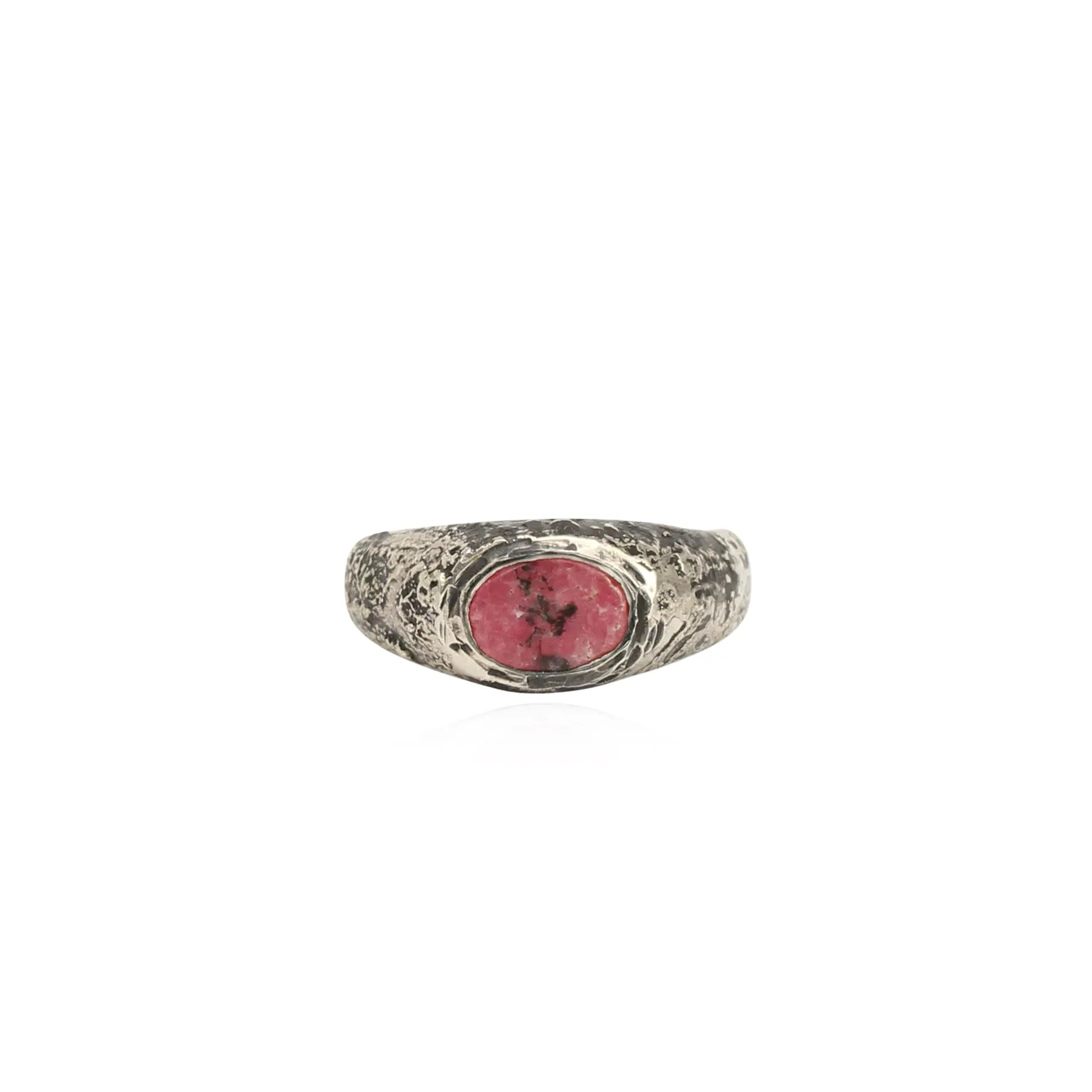 Rustic rhodonite signet ring small