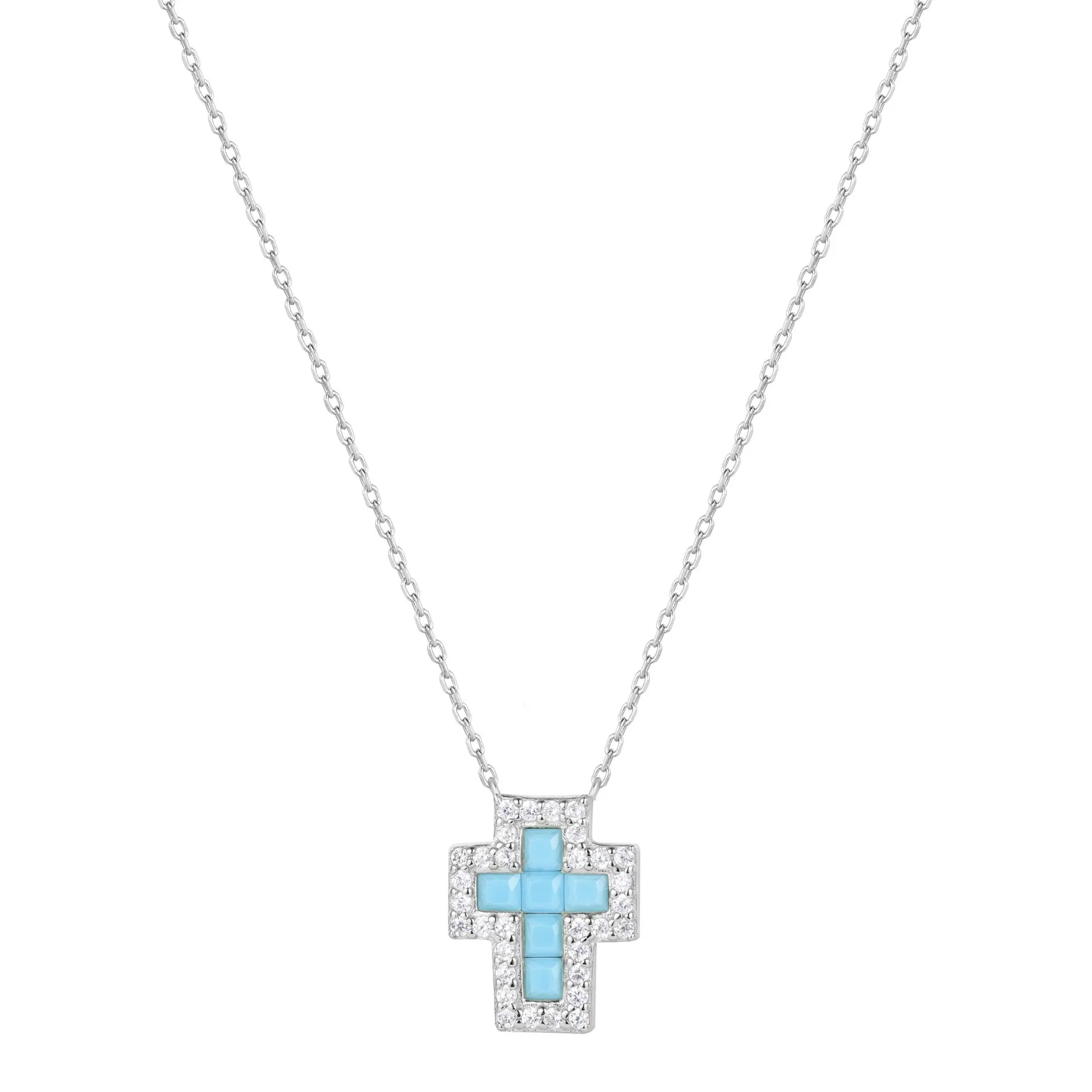 SARAI TURQUOISE CROSS SILVER NECKLACE
