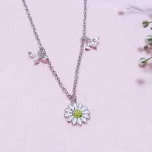 Silver Daisy Flower Necklace