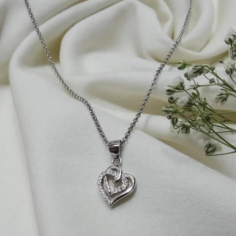 Silver Duo Heart Necklace