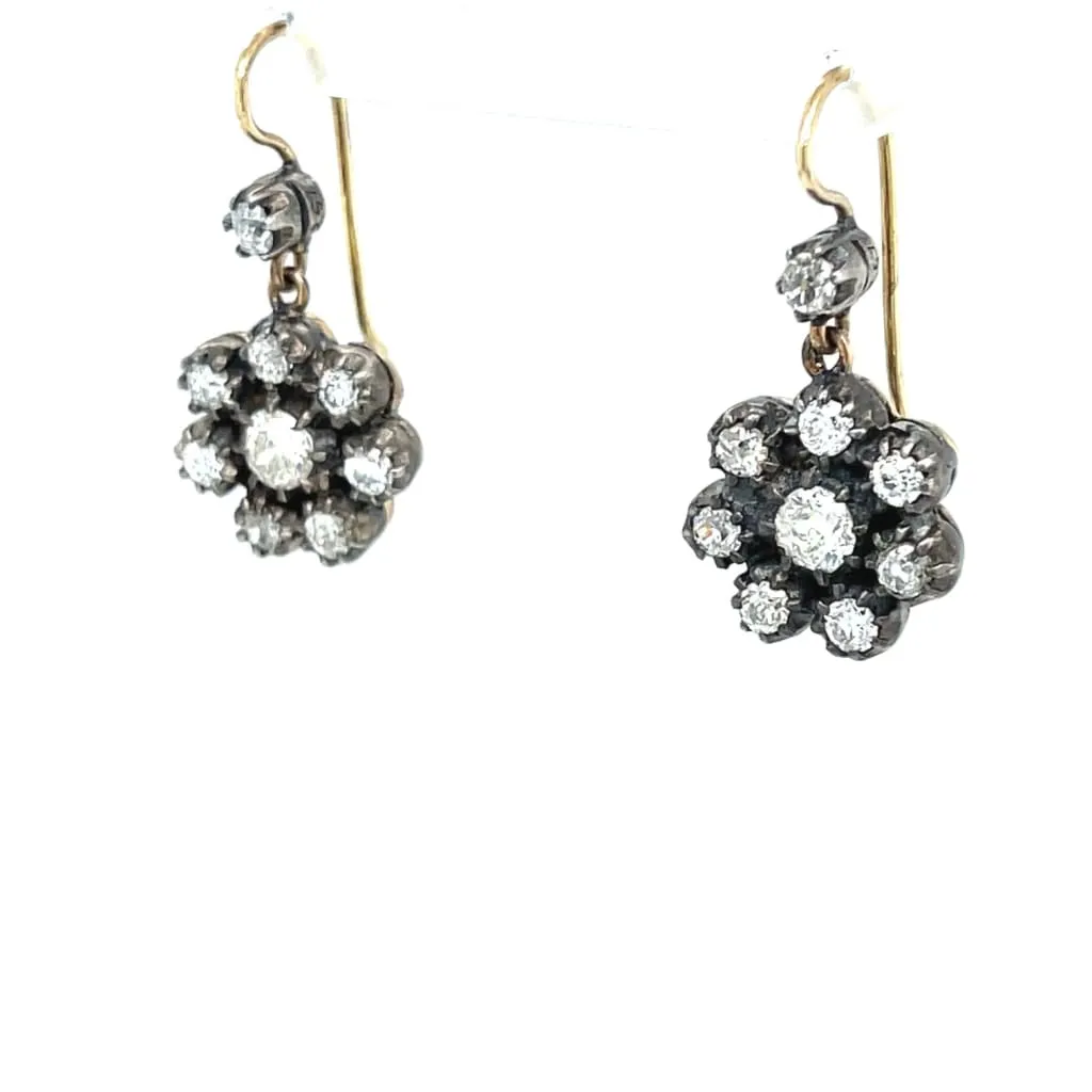 Silver Victorian Cluster Diamond Drop Earrings at Regard Jewelry in Austin, Texas