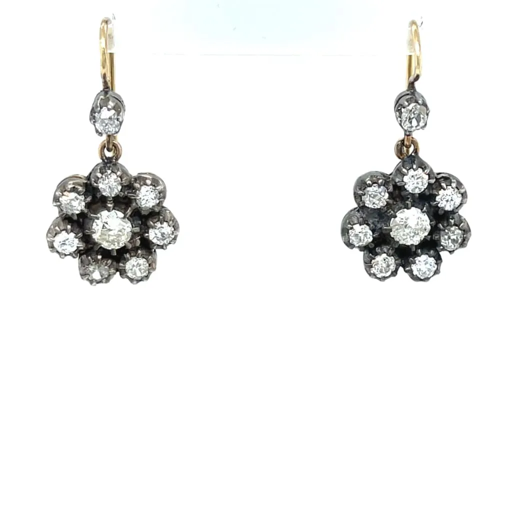 Silver Victorian Cluster Diamond Drop Earrings at Regard Jewelry in Austin, Texas