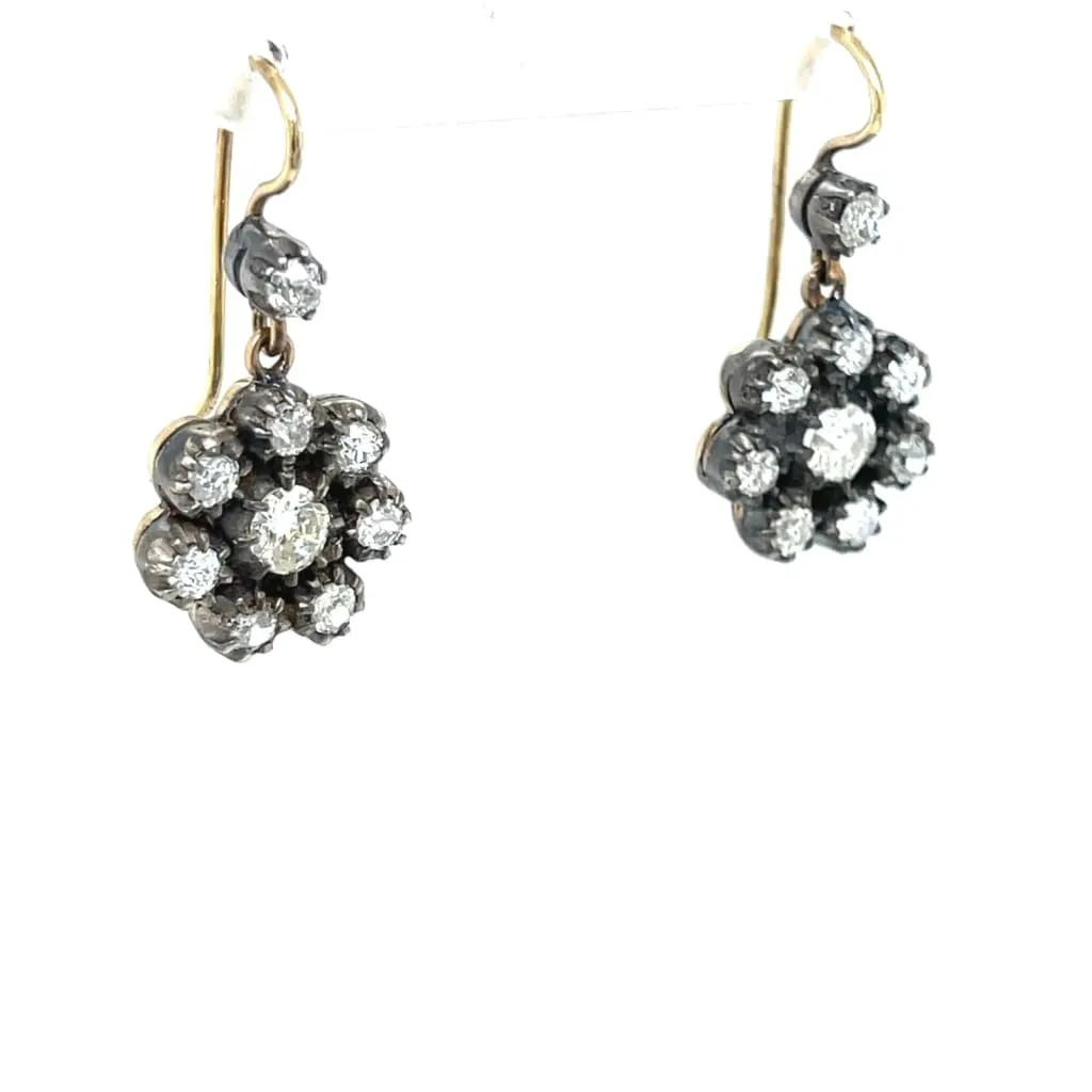 Silver Victorian Cluster Diamond Drop Earrings at Regard Jewelry in Austin, Texas